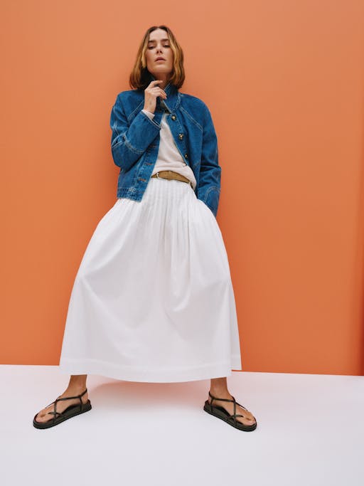 Maddie Pleated Cotton Voile Midi Skirt