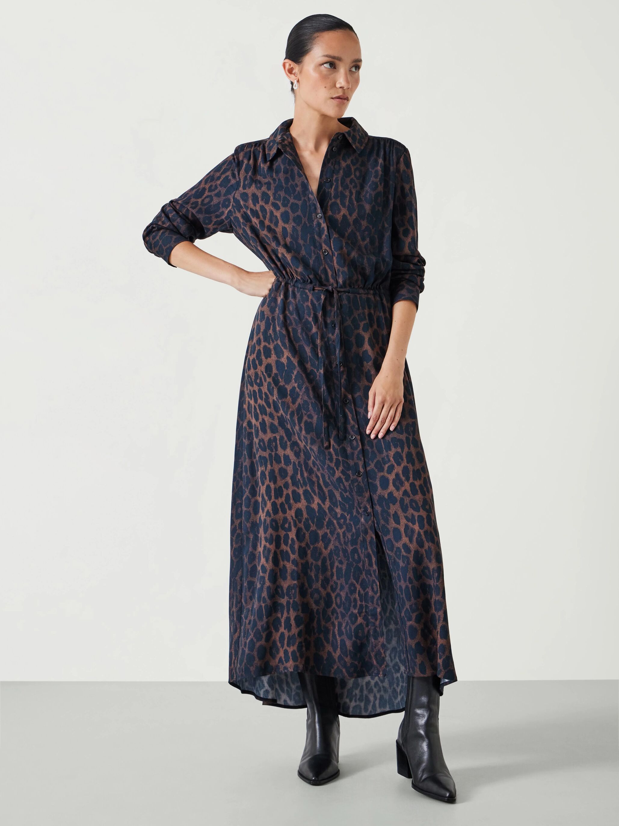 Rosey Leopard Midi Shirt Dress