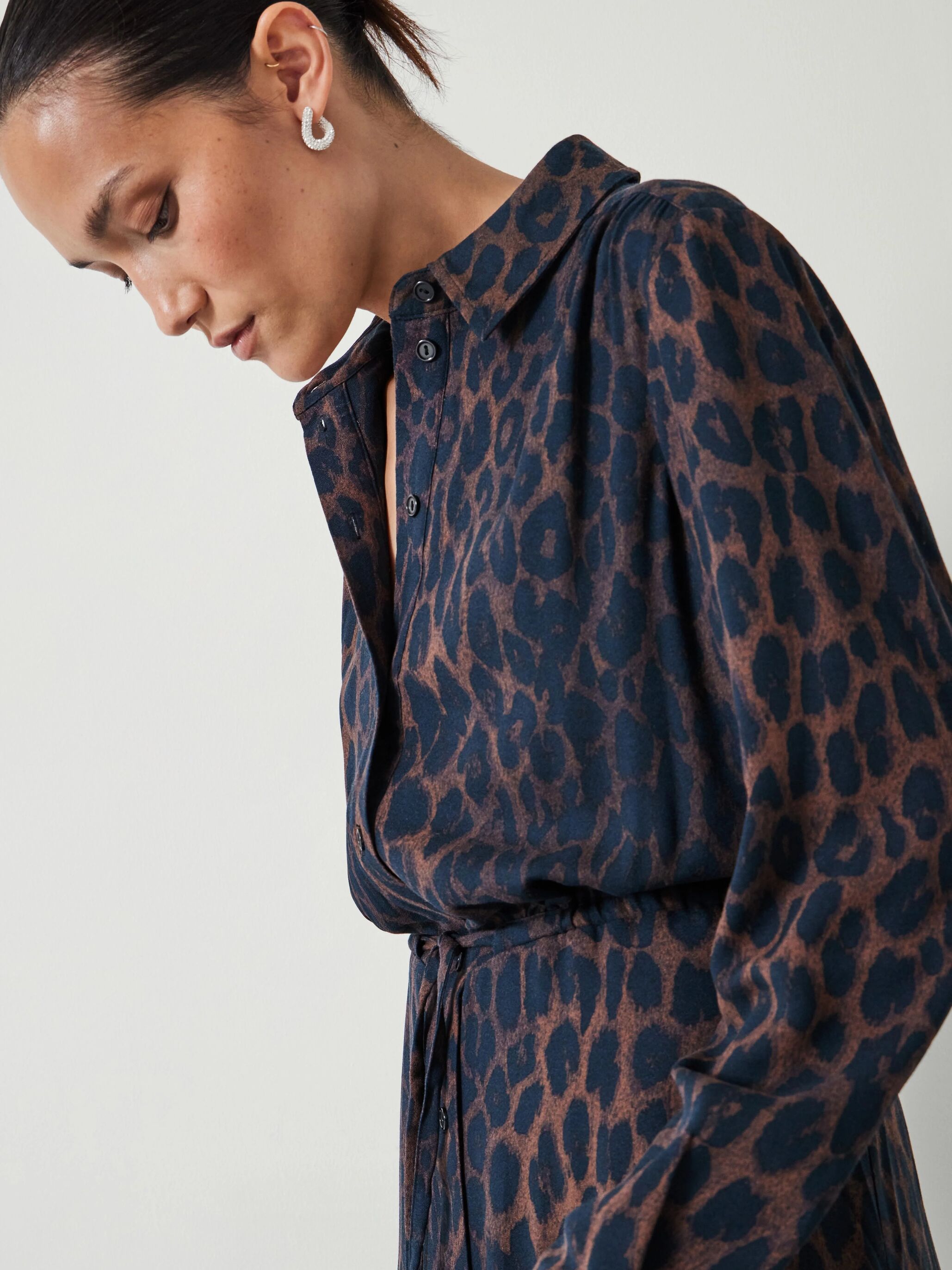 Rosey Leopard Midi Shirt Dress