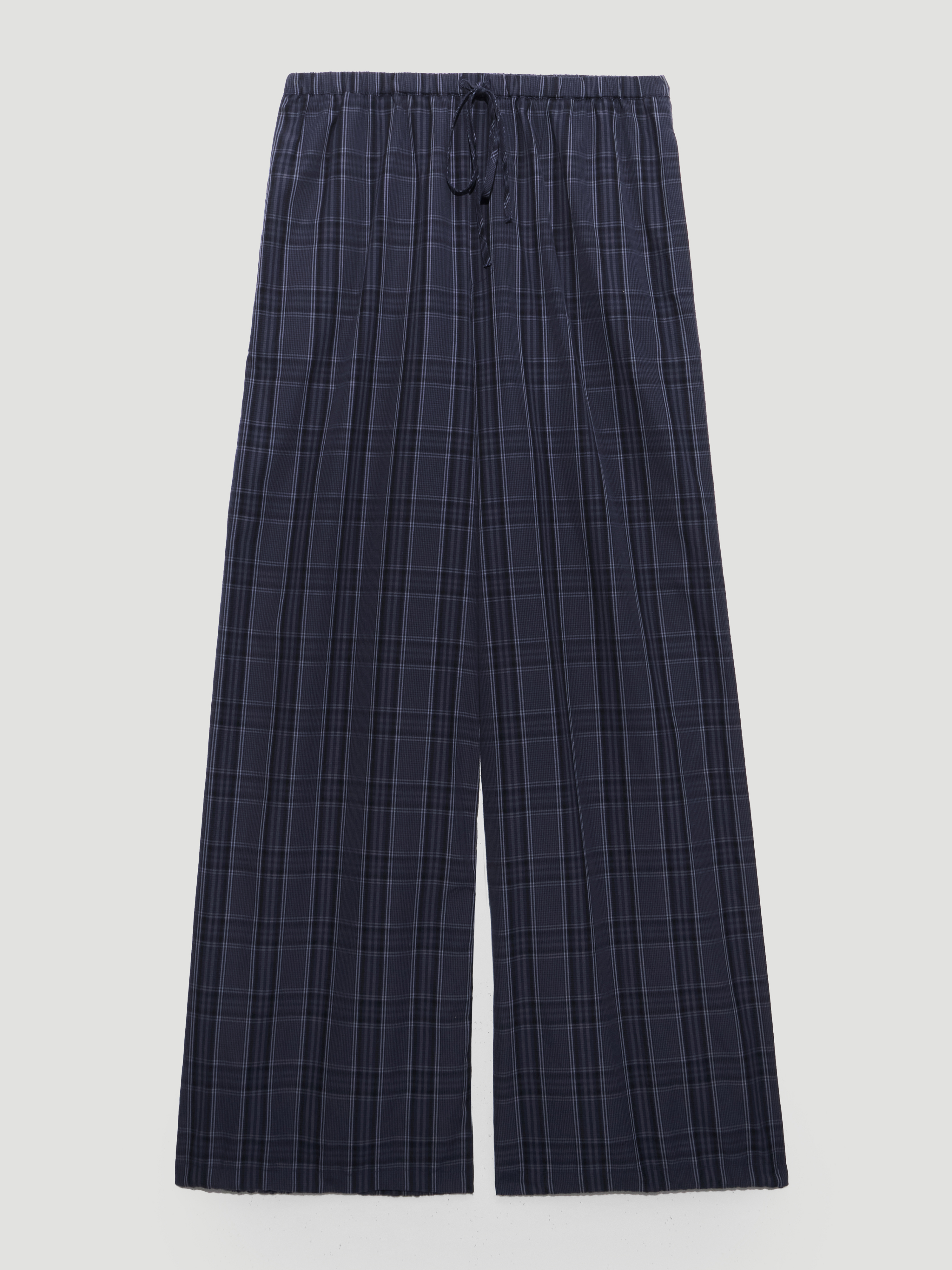 Axelle Check Wide Leg Cotton Blend Trouser | Blue Check | hush