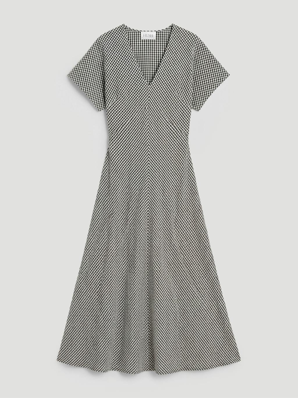 014545-1658-07 Grace Jersey Gingham Check V-Neck Maxi Dress