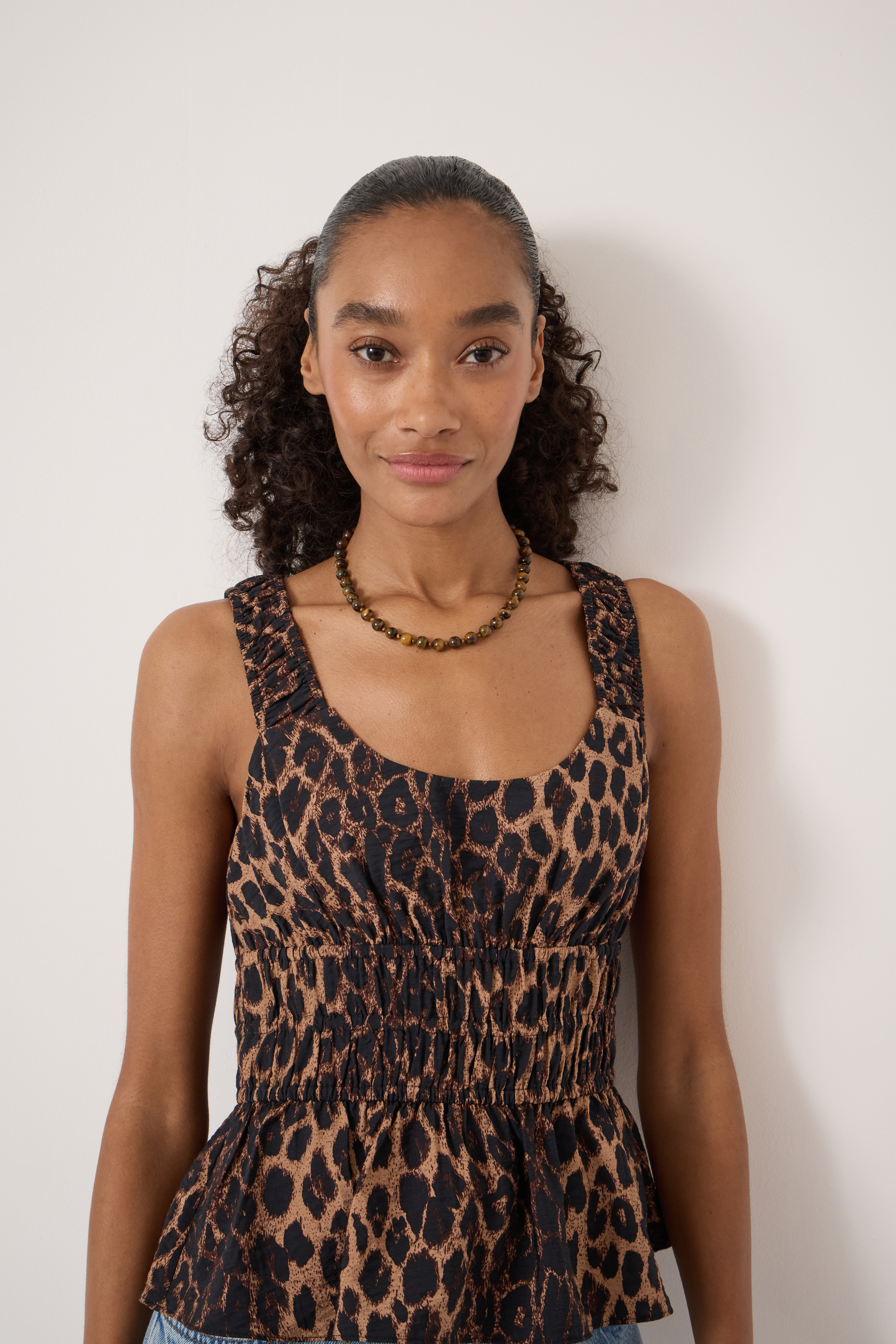 Ozra Gathered Straps Top | Soft Leopard | hush