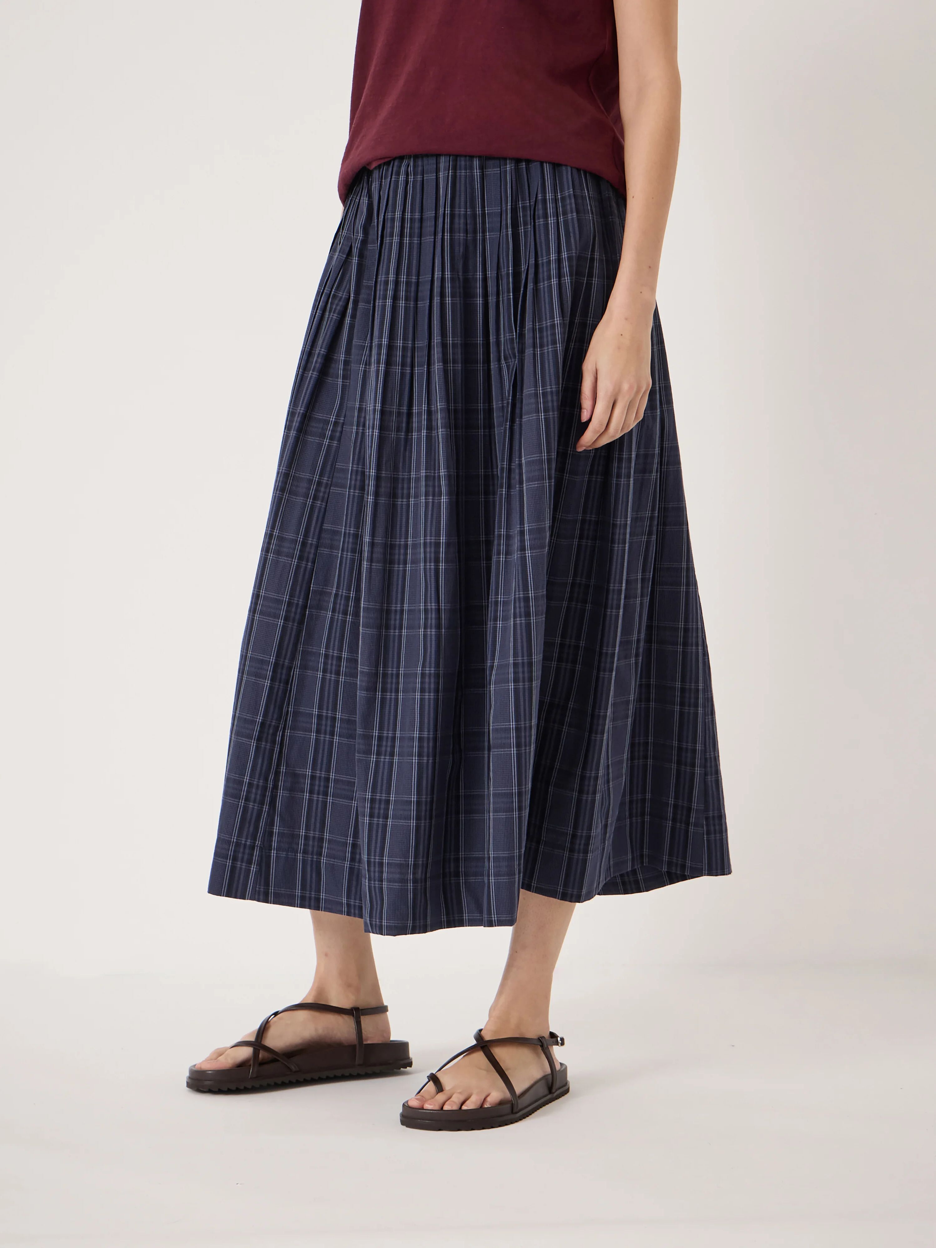 Maddie Pleated Check Skirt | Check Blue | hush