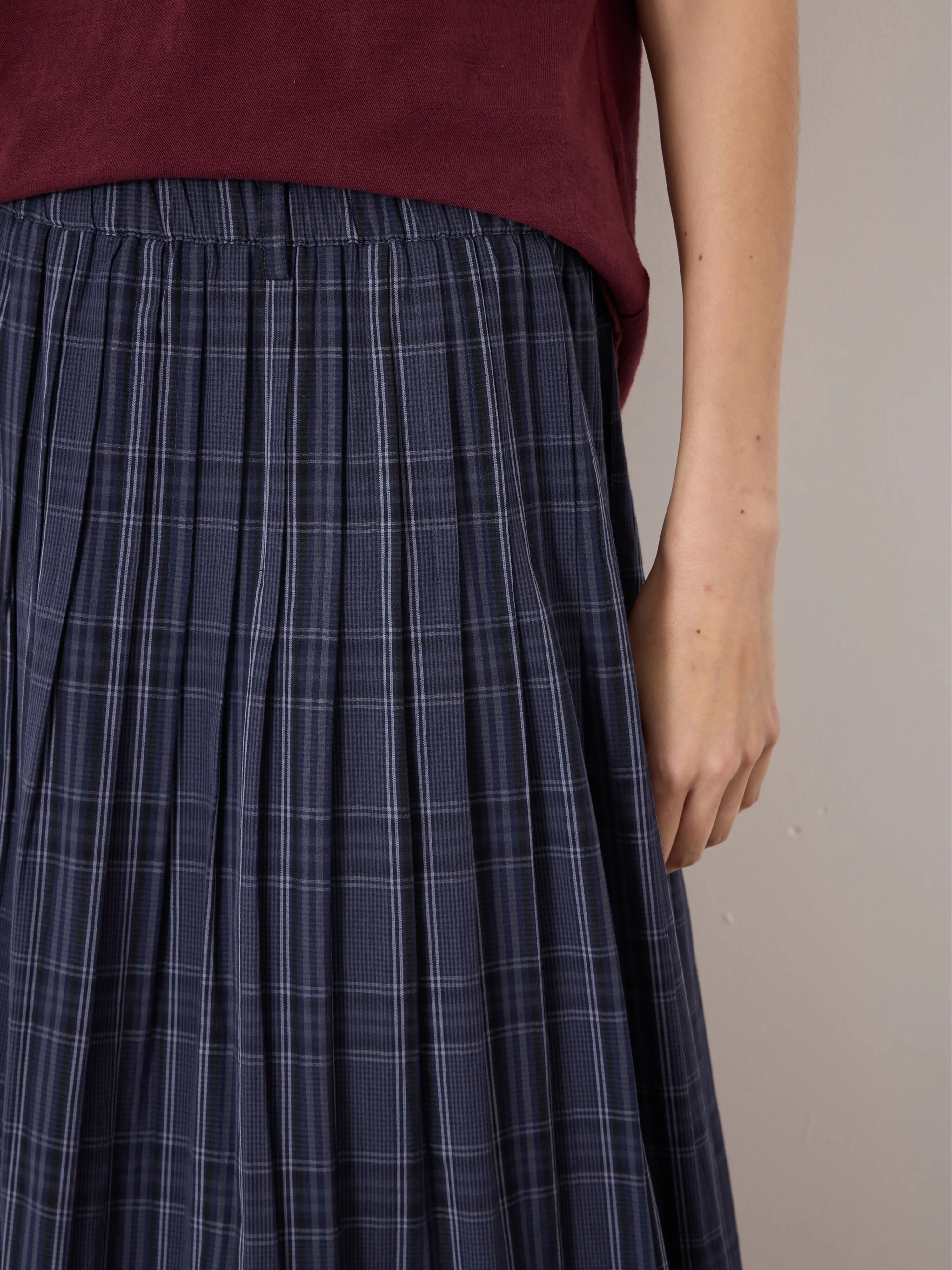 Maddie Pleated Check Skirt | Check Blue | hush