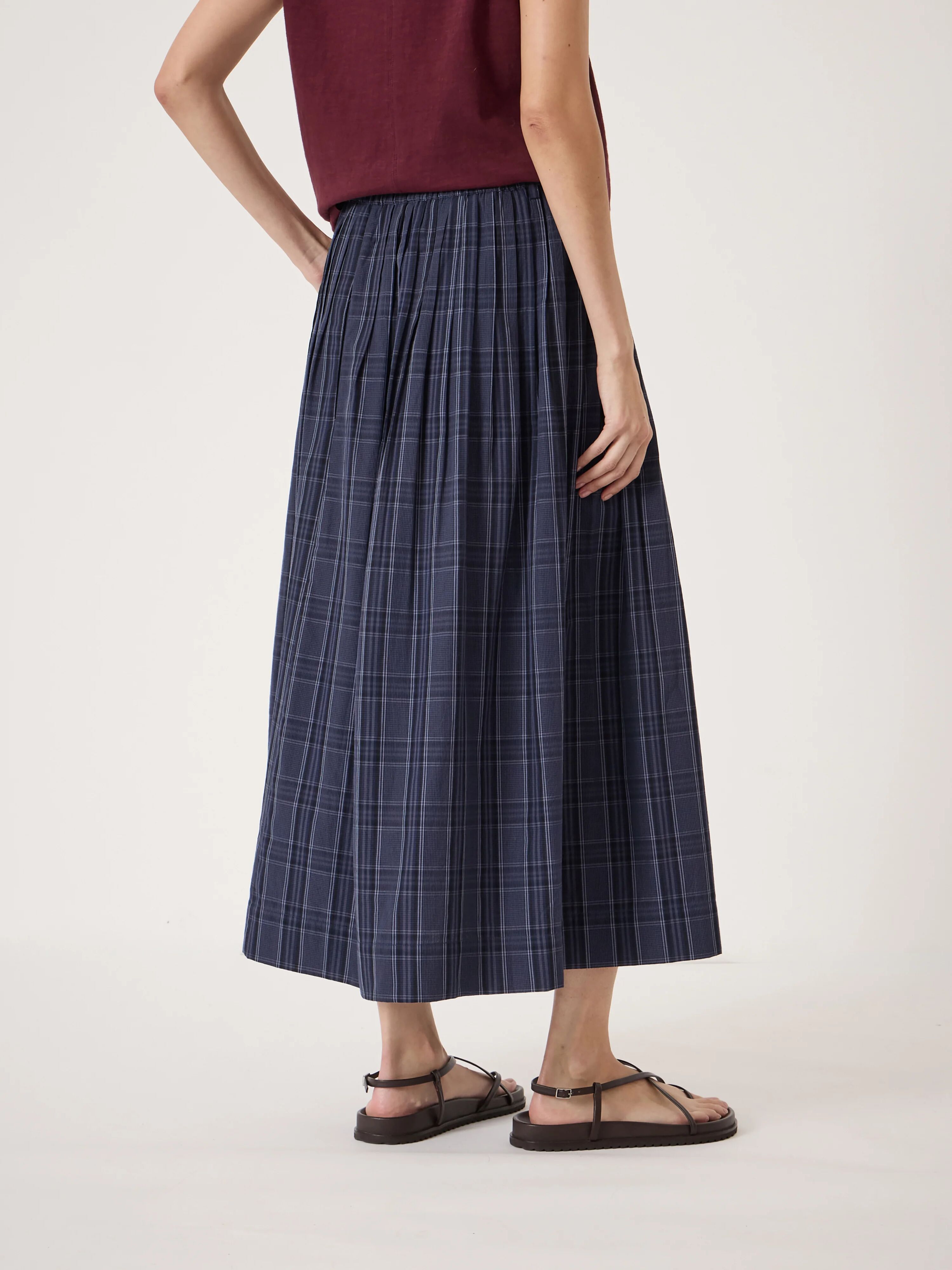 Maddie Pleated Check Skirt | Check Blue | hush
