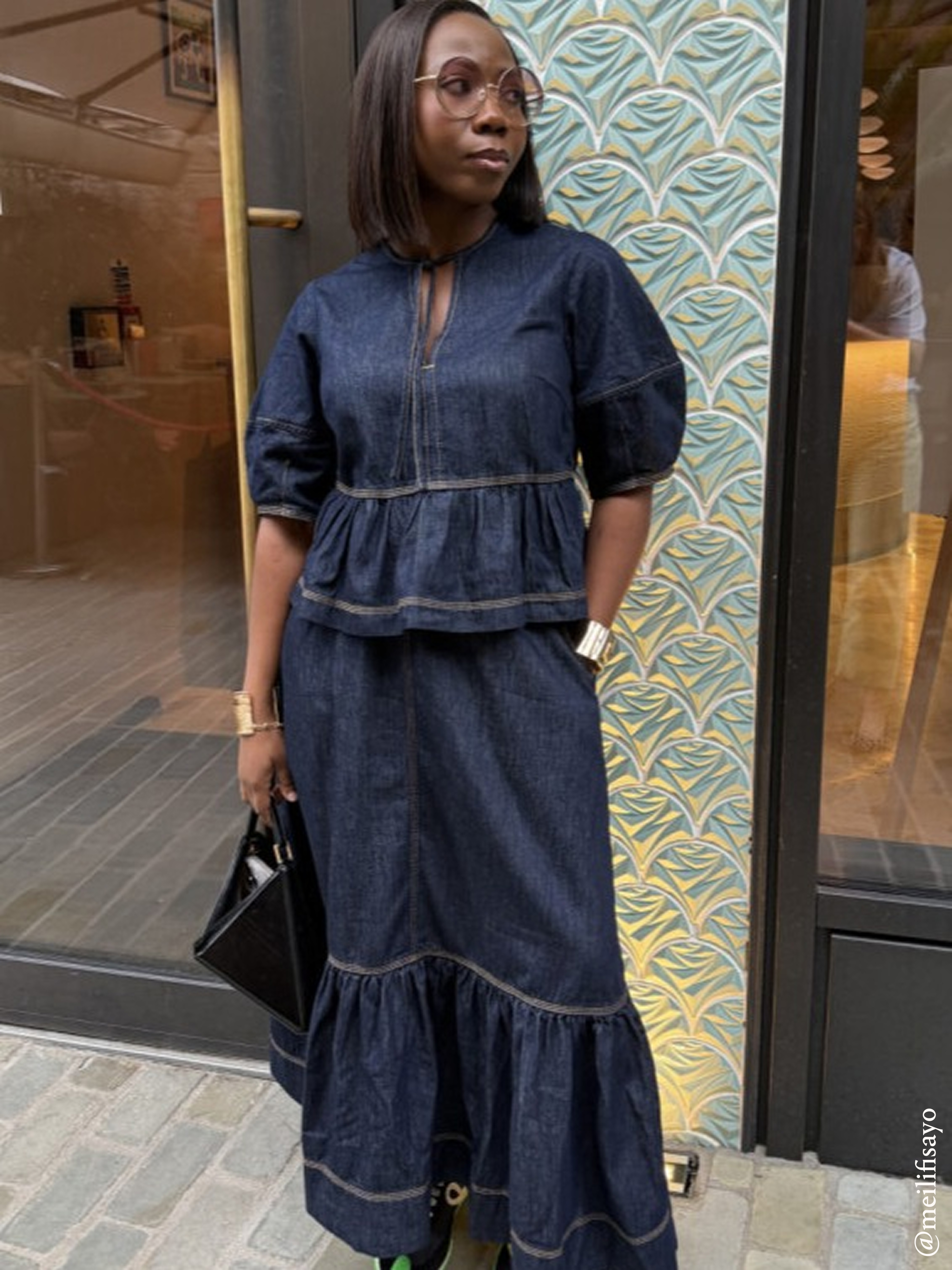 barrel sleeve denim dress BARREL LONG SLEEVE MINI DRESS