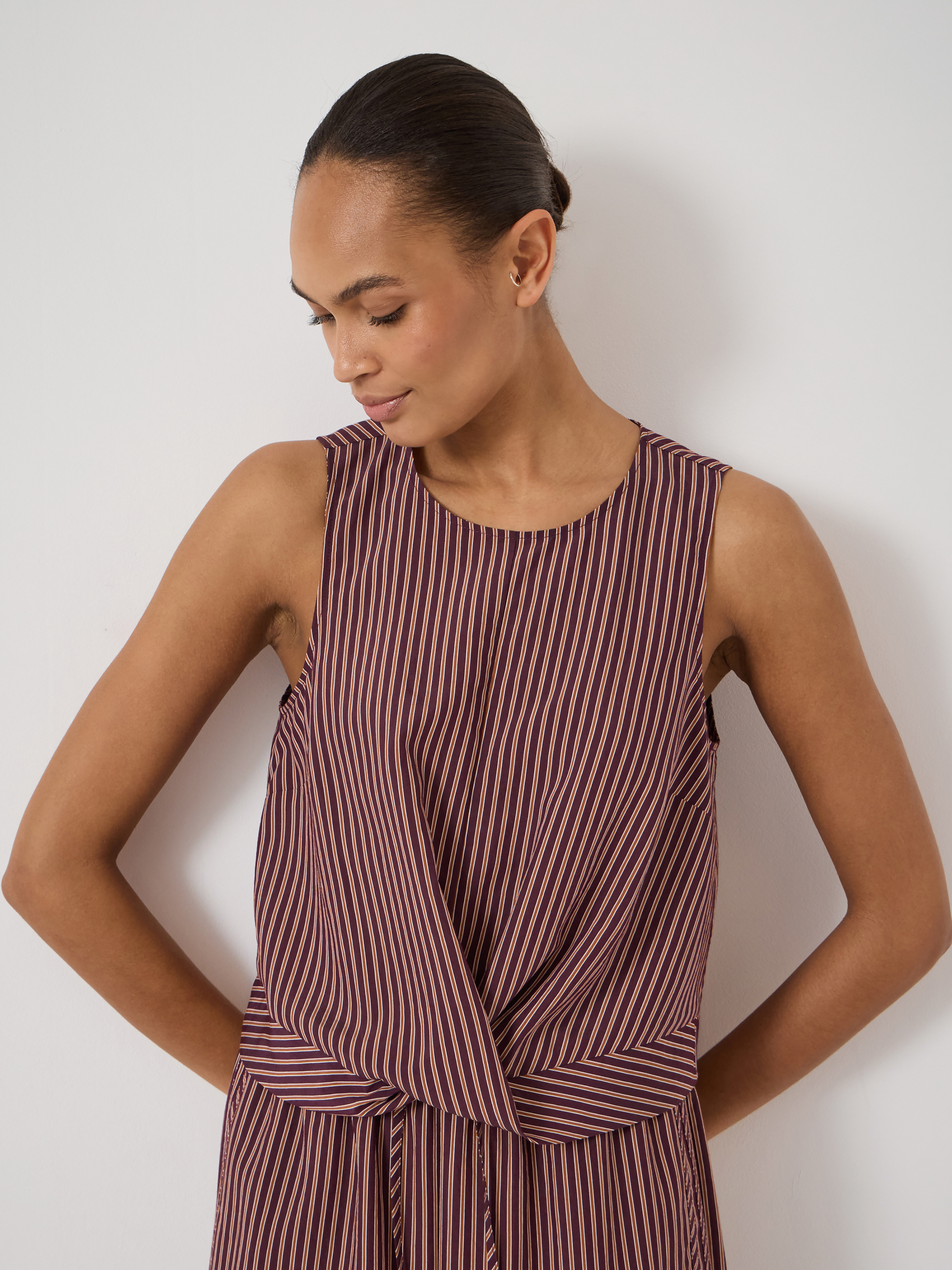 Maggie Stripe Twist Front Top | Burgundy Stripe Red | hush