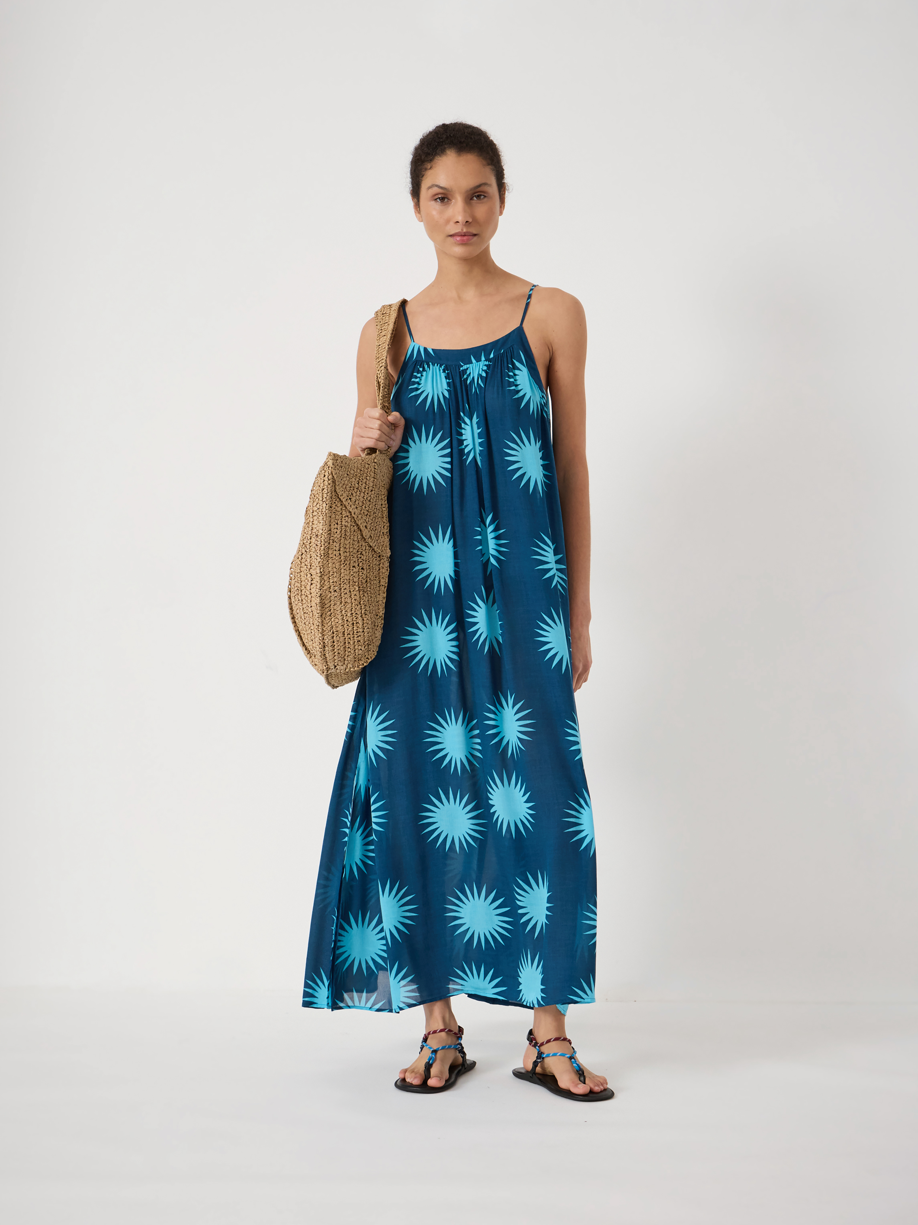 princess polly baby blue dress Strappy Printed Maxi Beach Dress | Soleil Blue