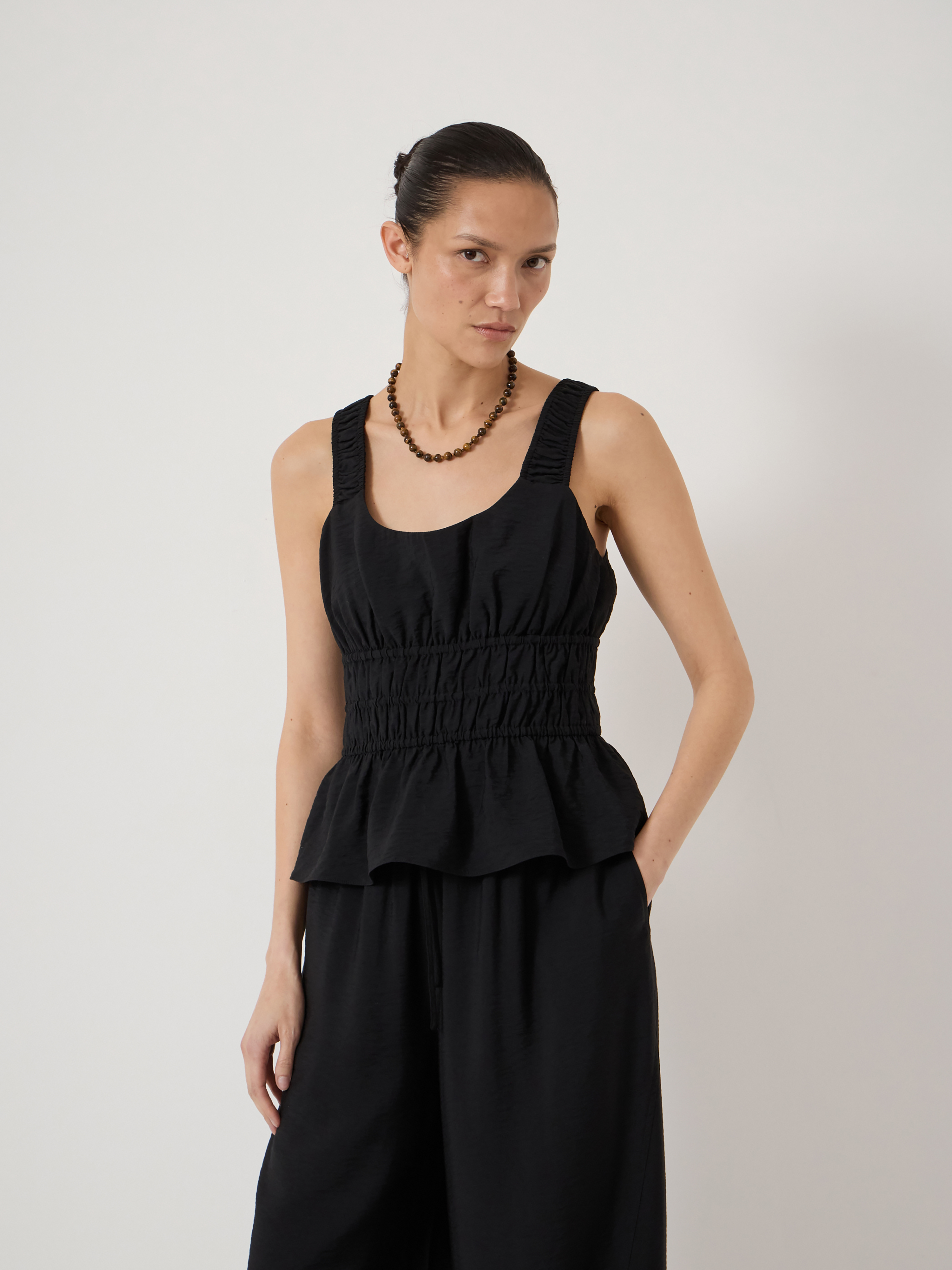 Clarissa Gathered Straps Top - Black | Hush