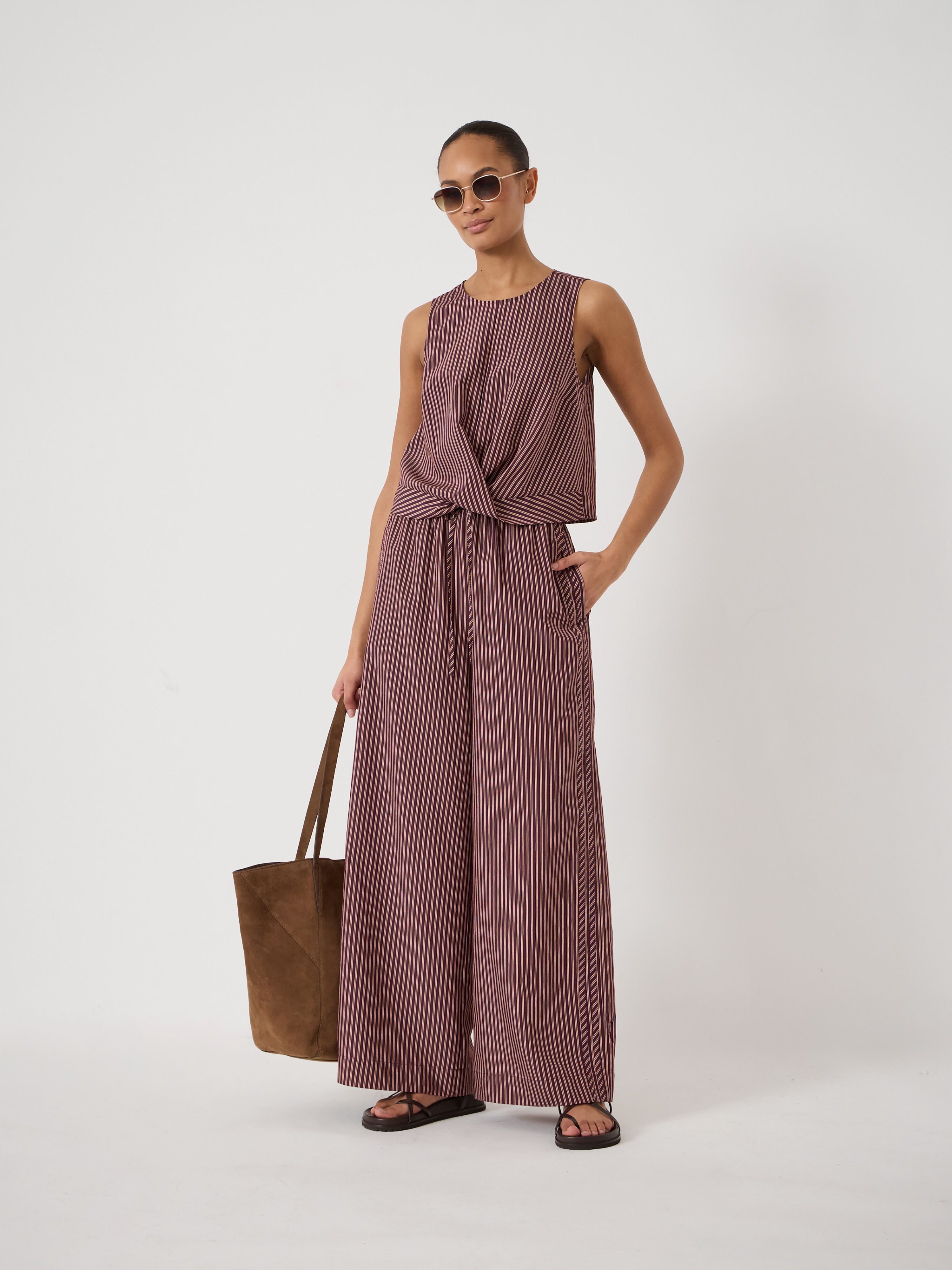 Maggie Stripe Twist Front Top | Burgundy Stripe Red | hush