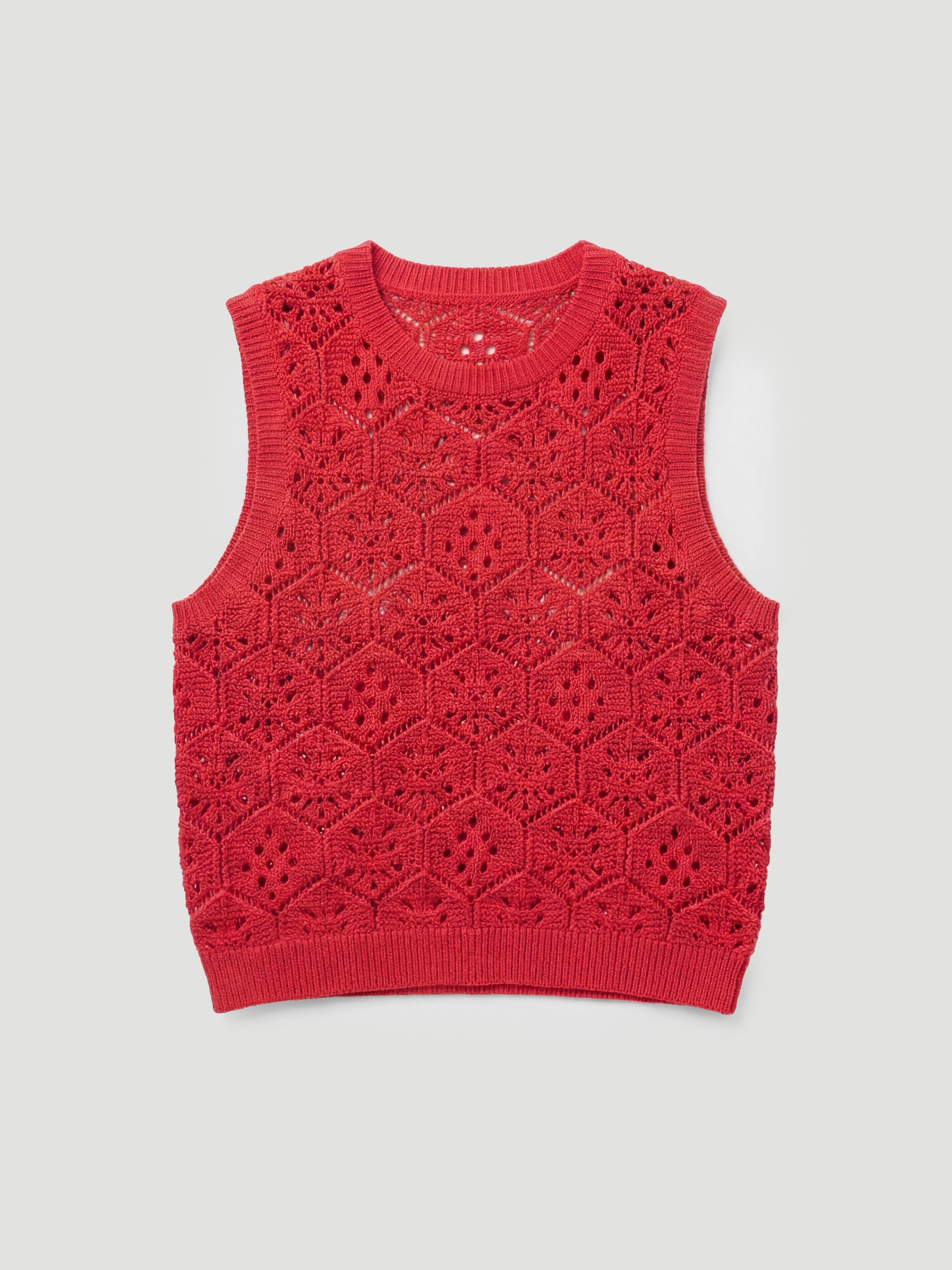 Crochet Cotton Sleeveless Vest | Vibrant Red - Vibrant Red | Hush