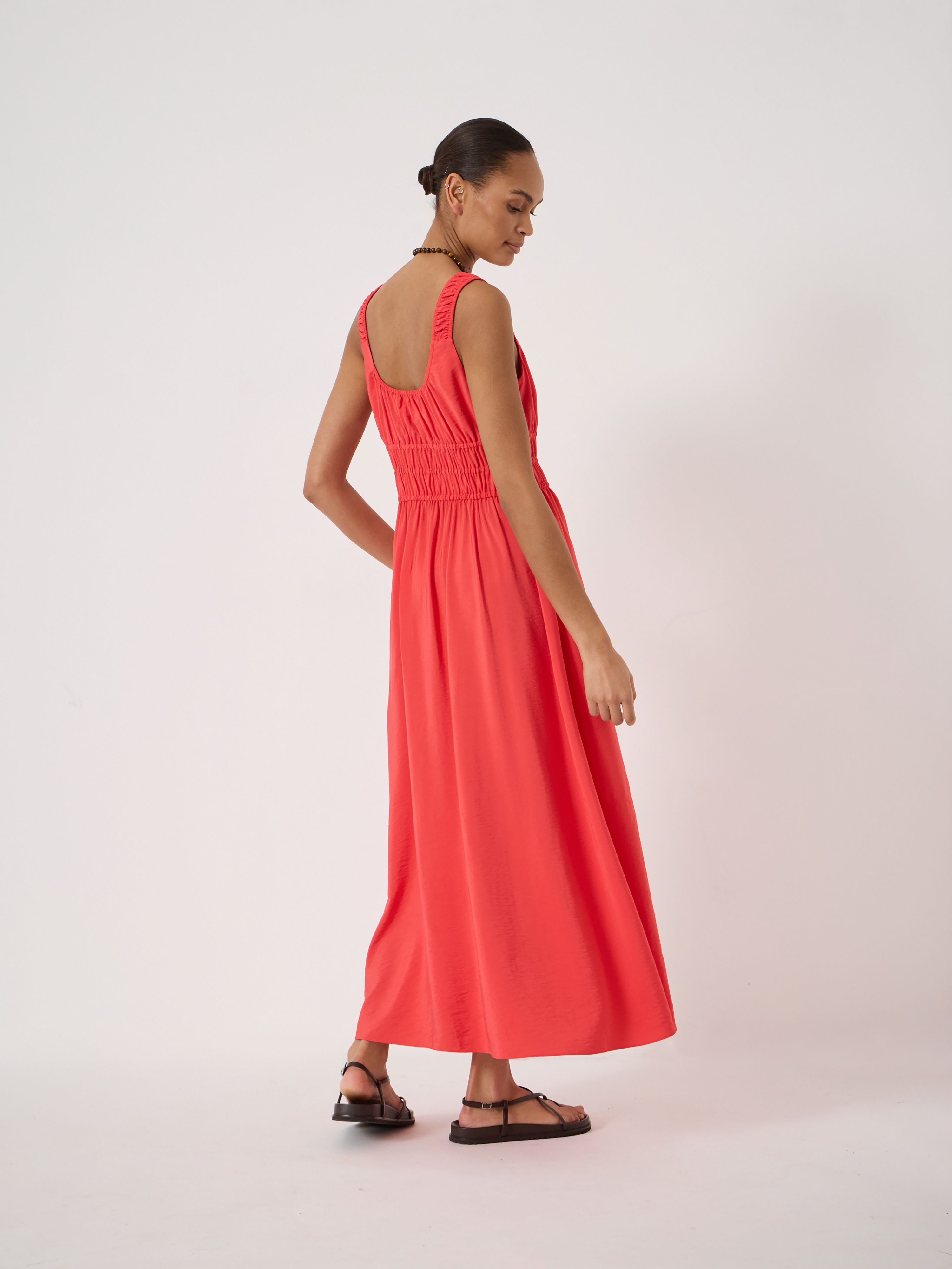 Air Flow Gathered Straps Midi Dress | Vibrant Red | hush