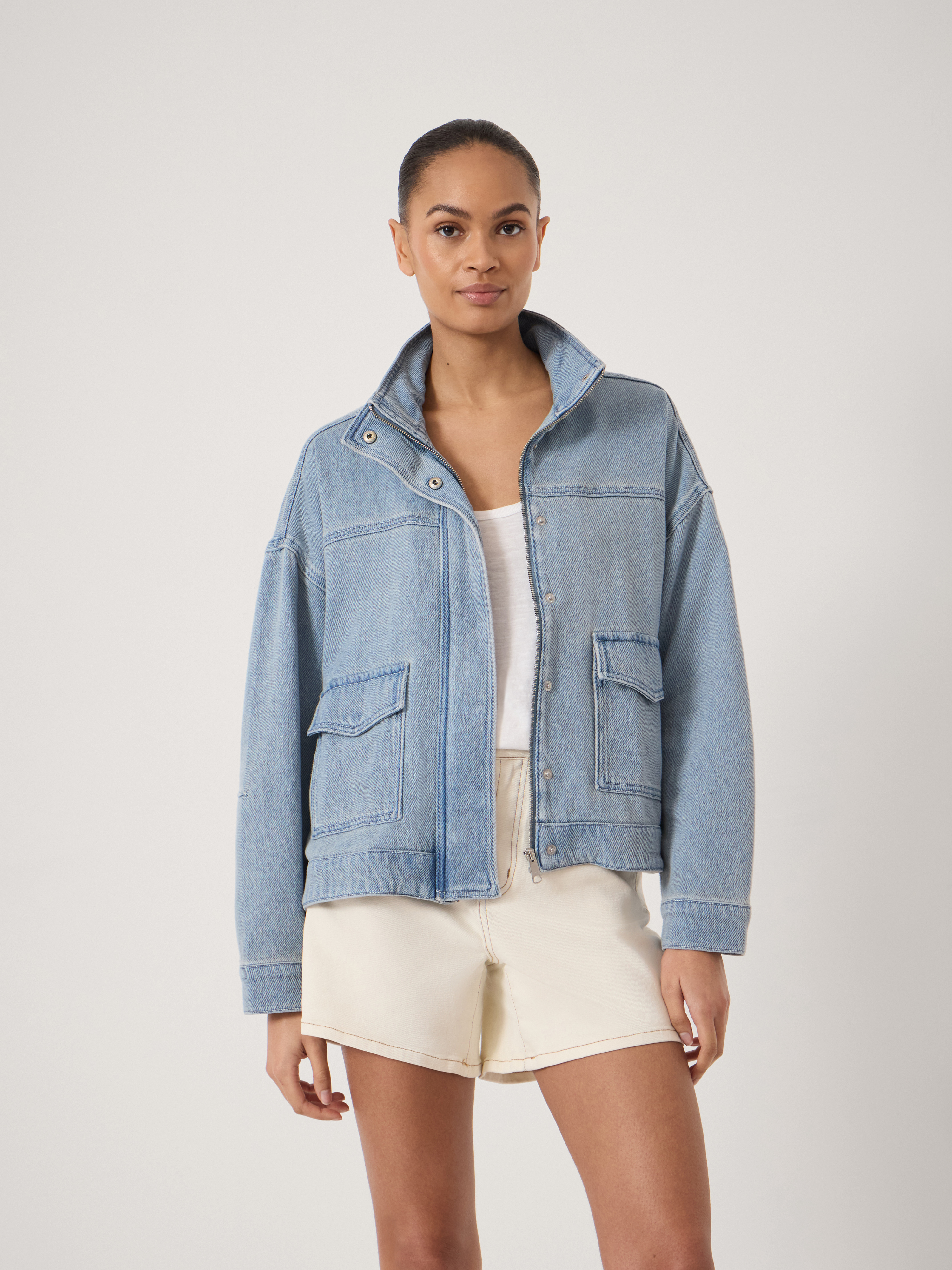 Robbie Cropped Supersoft Denim Jacket - Washed Blue | Hush