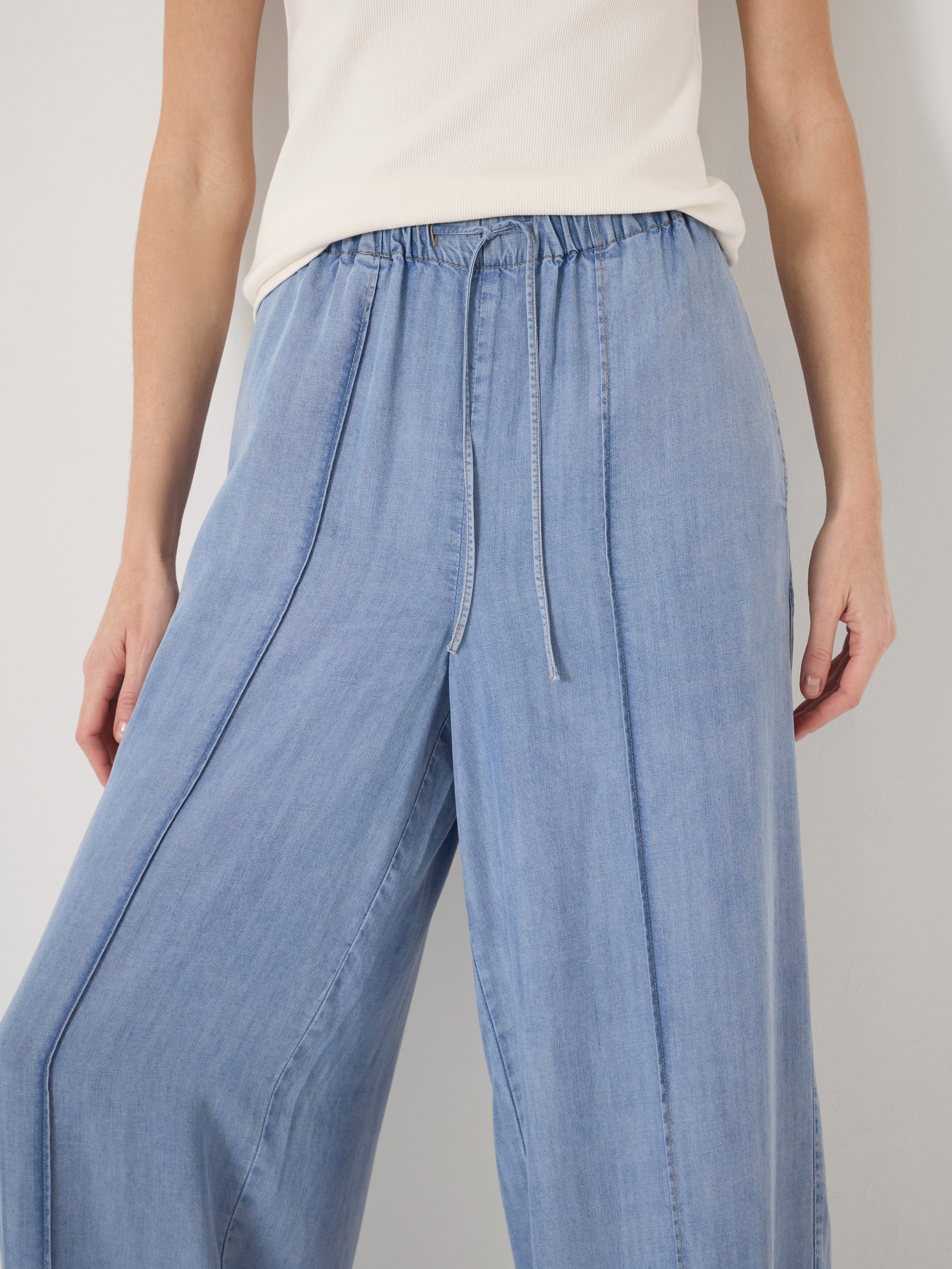 Chambray Wide Leg Trousers | Washed Light Blue | hush