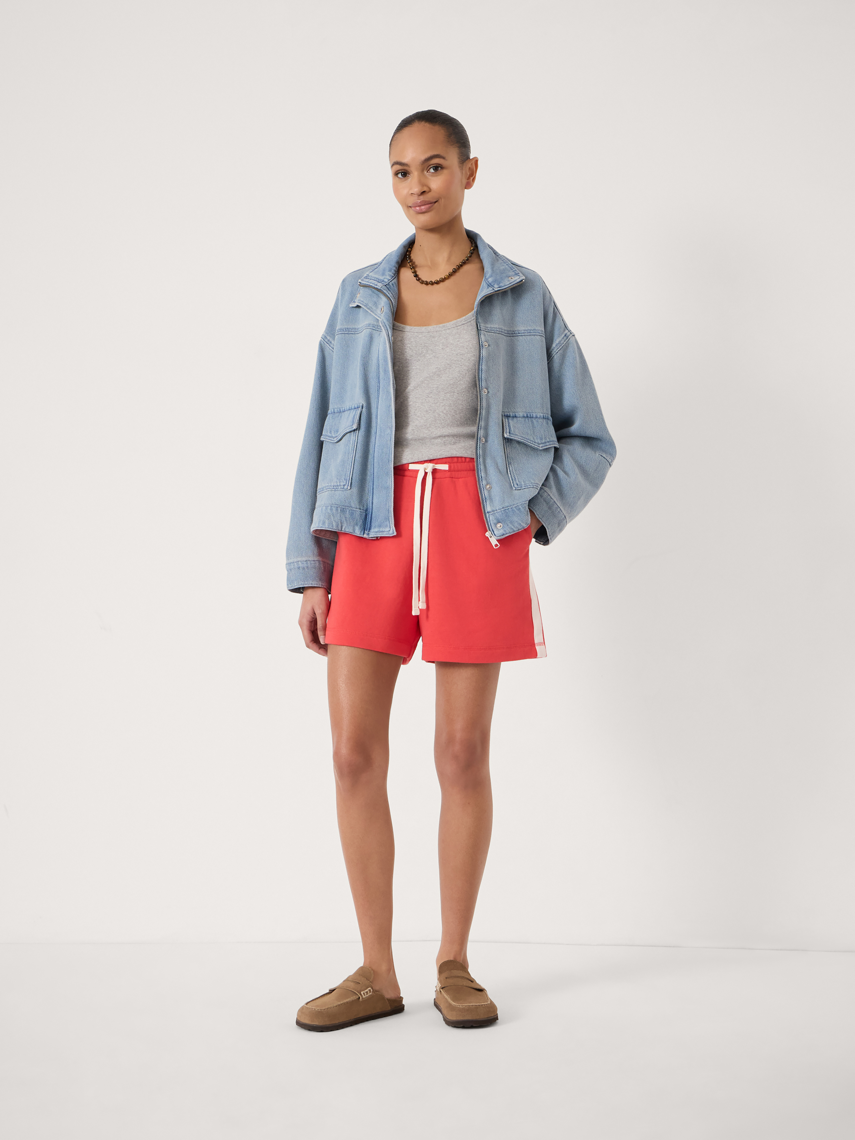 Drawstring Pulls Mavis Cotton Drawstring Pull On Shorts - Vibrant Red | Hush