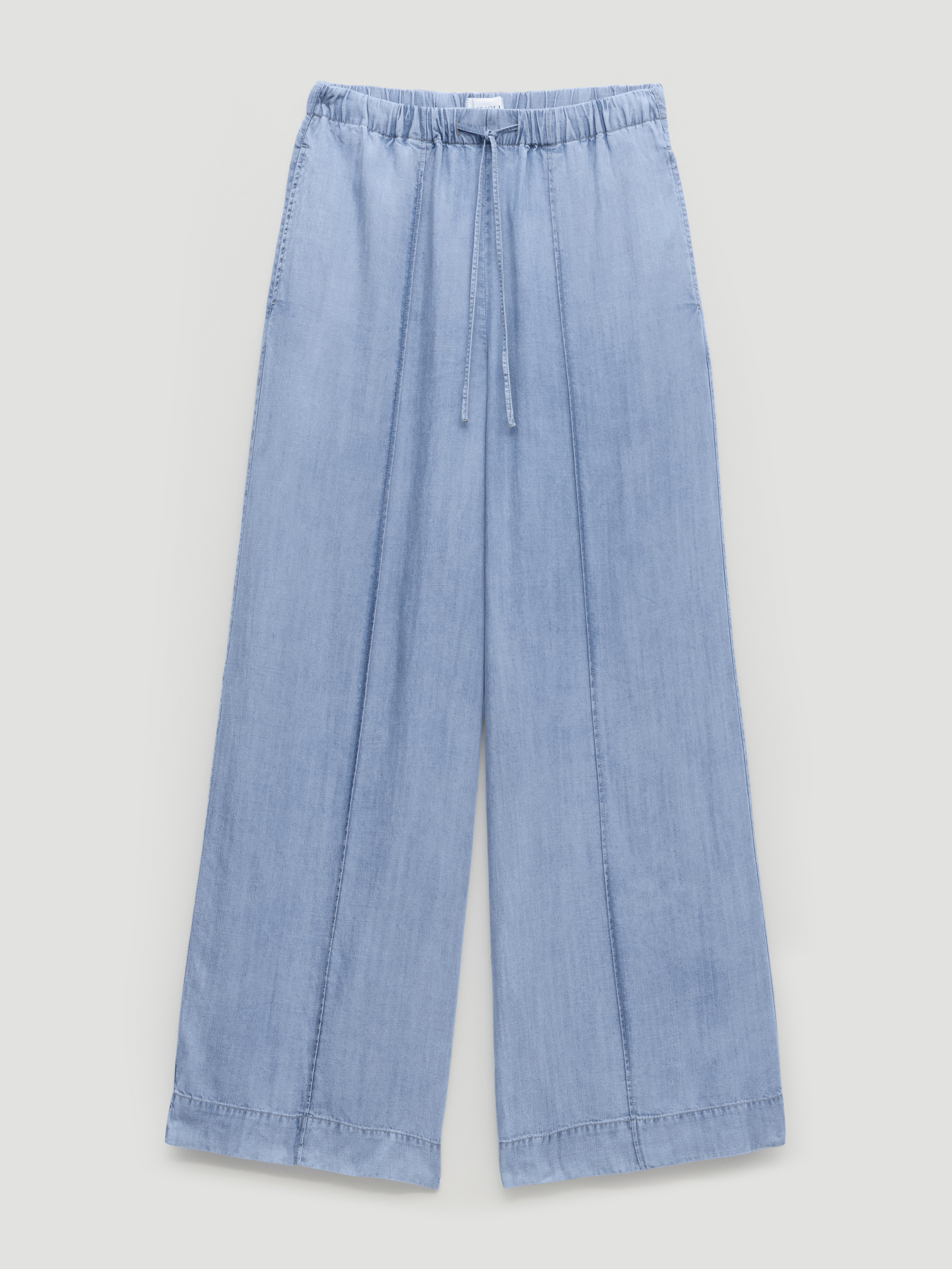 Chambray Wide Leg Trousers | Washed Light Blue | hush
