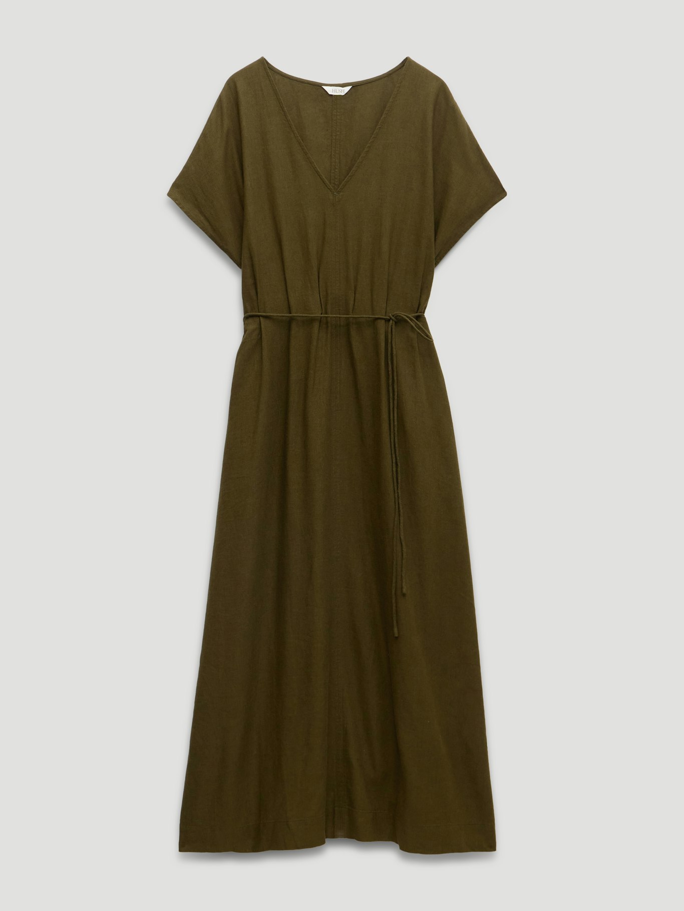 Linen Blend Remy Pleated Midi Dress | Khaki Green | hush Linen Blend Remy Pleated Midi Dress | Khaki Green | hush