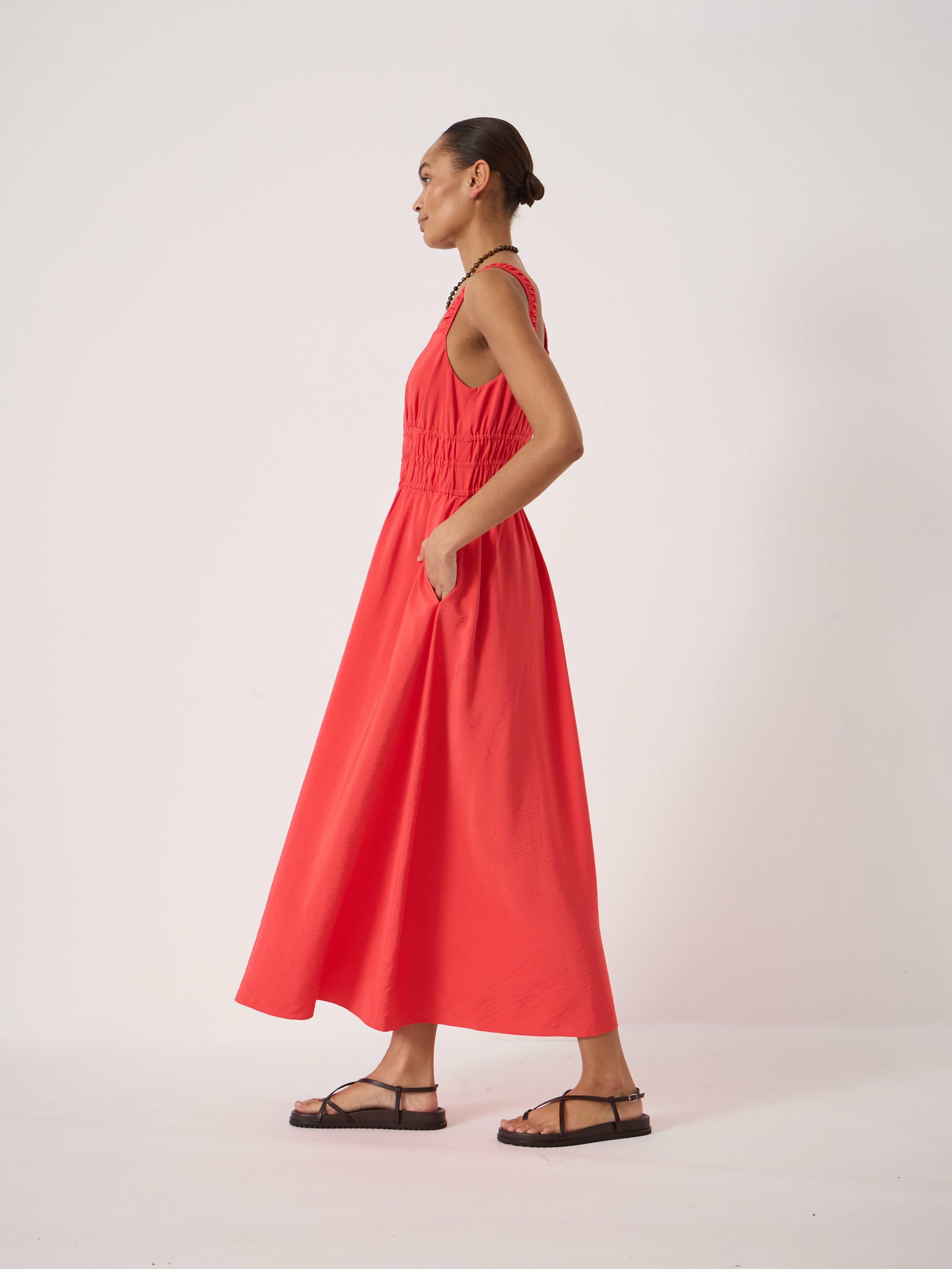 strapless open back dress Elegant Red Slinky Slip Dress
