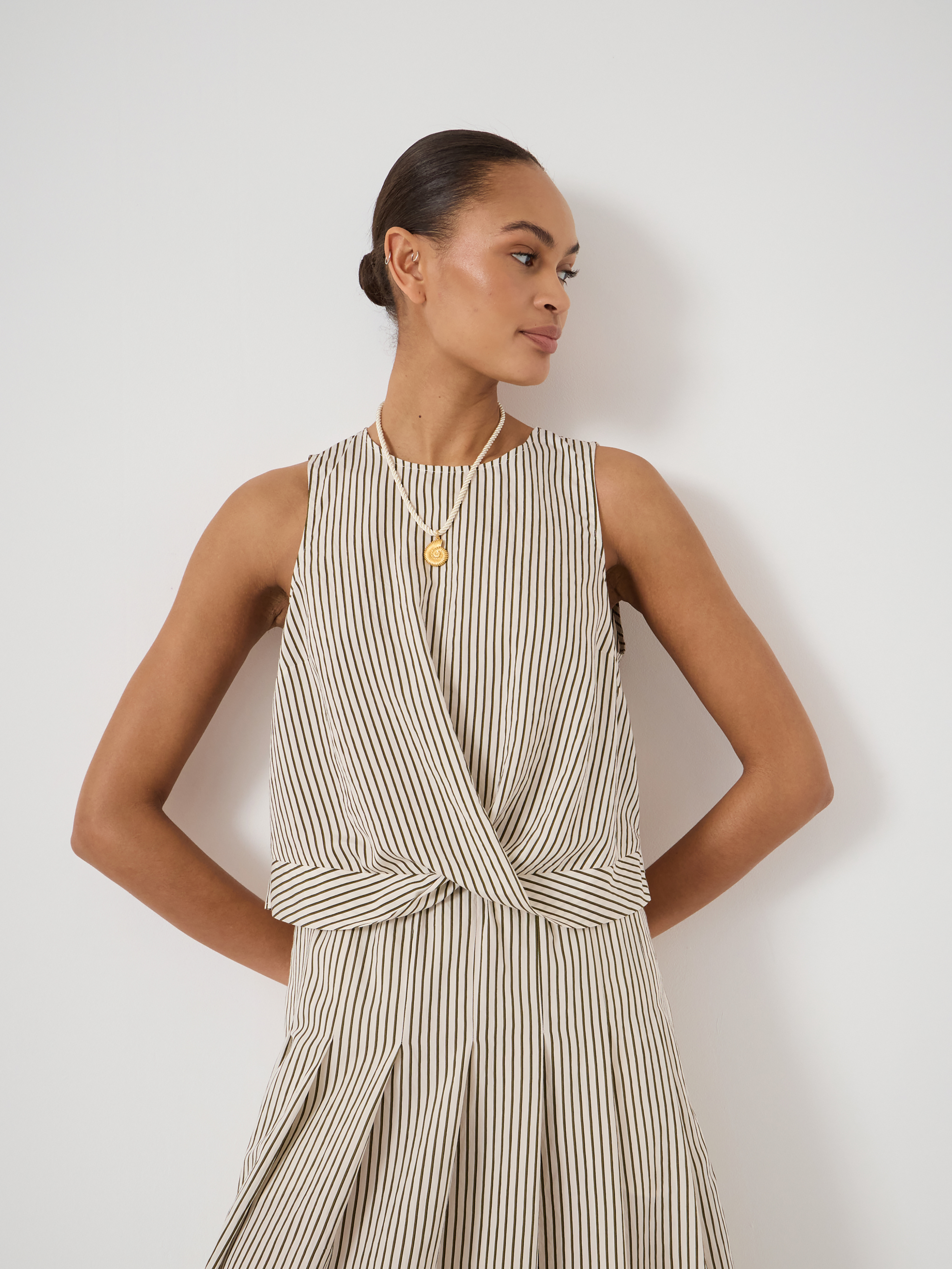 Maggie Stripe Twist Front Top | Green Stripe White | hush