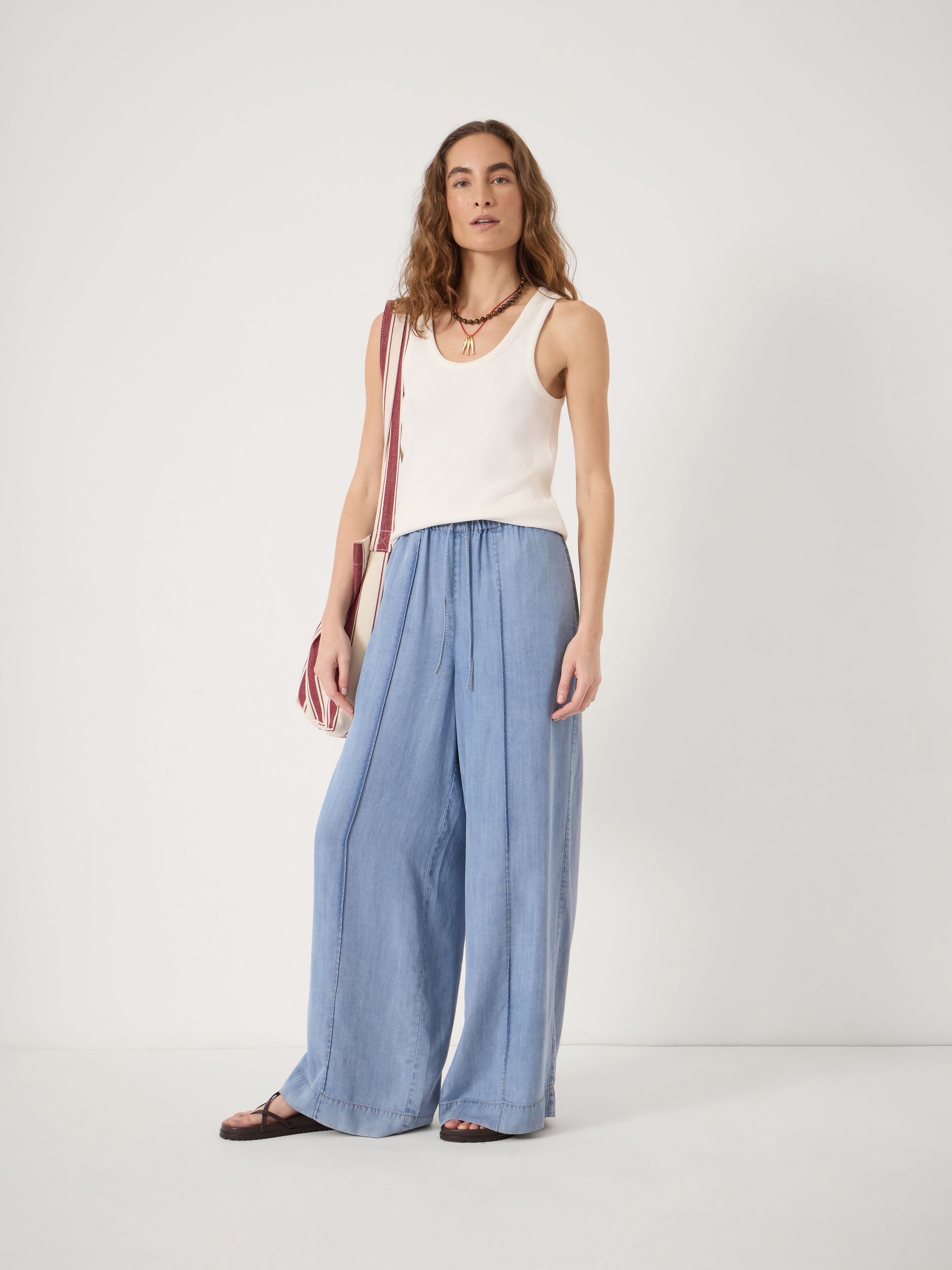 【新品 】SOORPLOOM Otto Trousers Chambray 3y Chambray Wide Leg Trousers | Washed Light Blue | hush