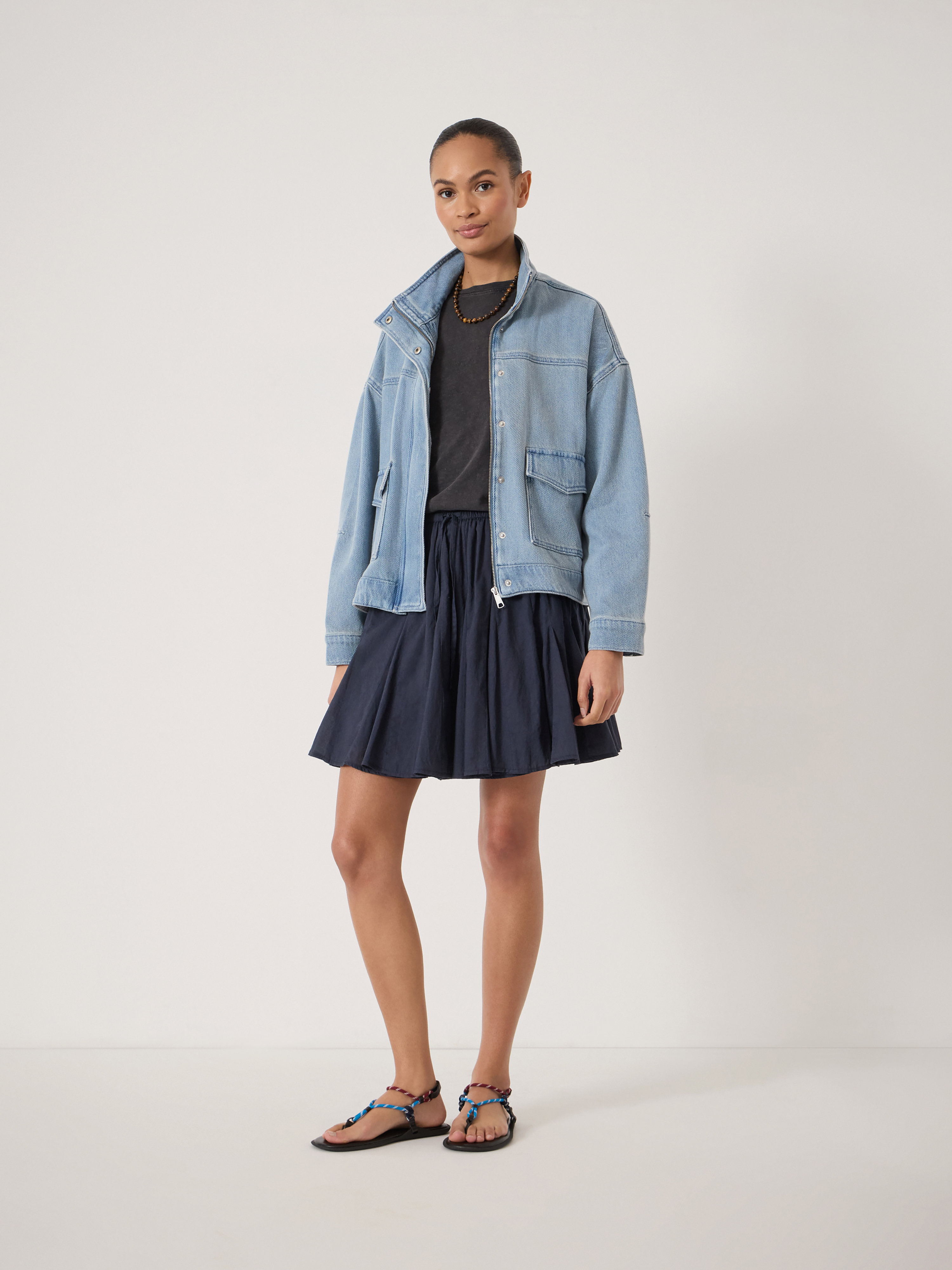 Bloom Godet Cotton Voile Mini Skirt | Navy | hush