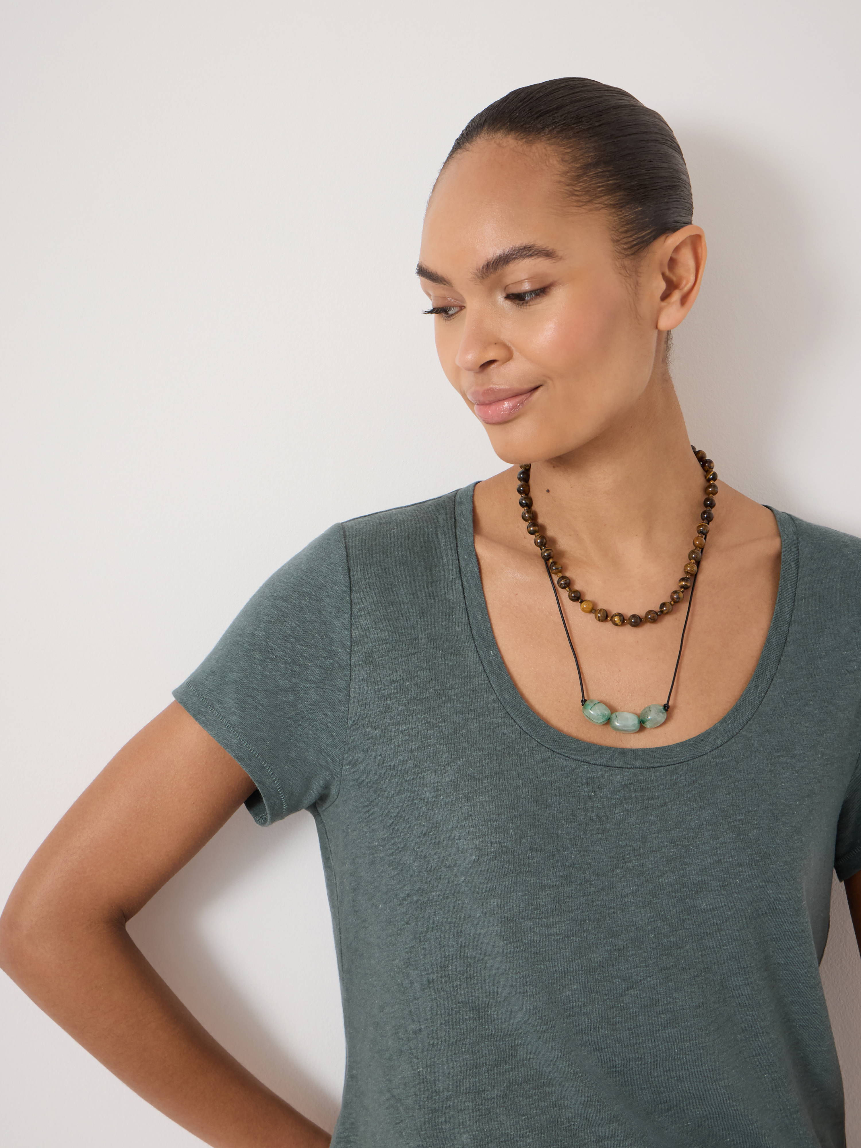 Briar Linen Blend Scoop Neck T-Shirt | Sage Green | hush