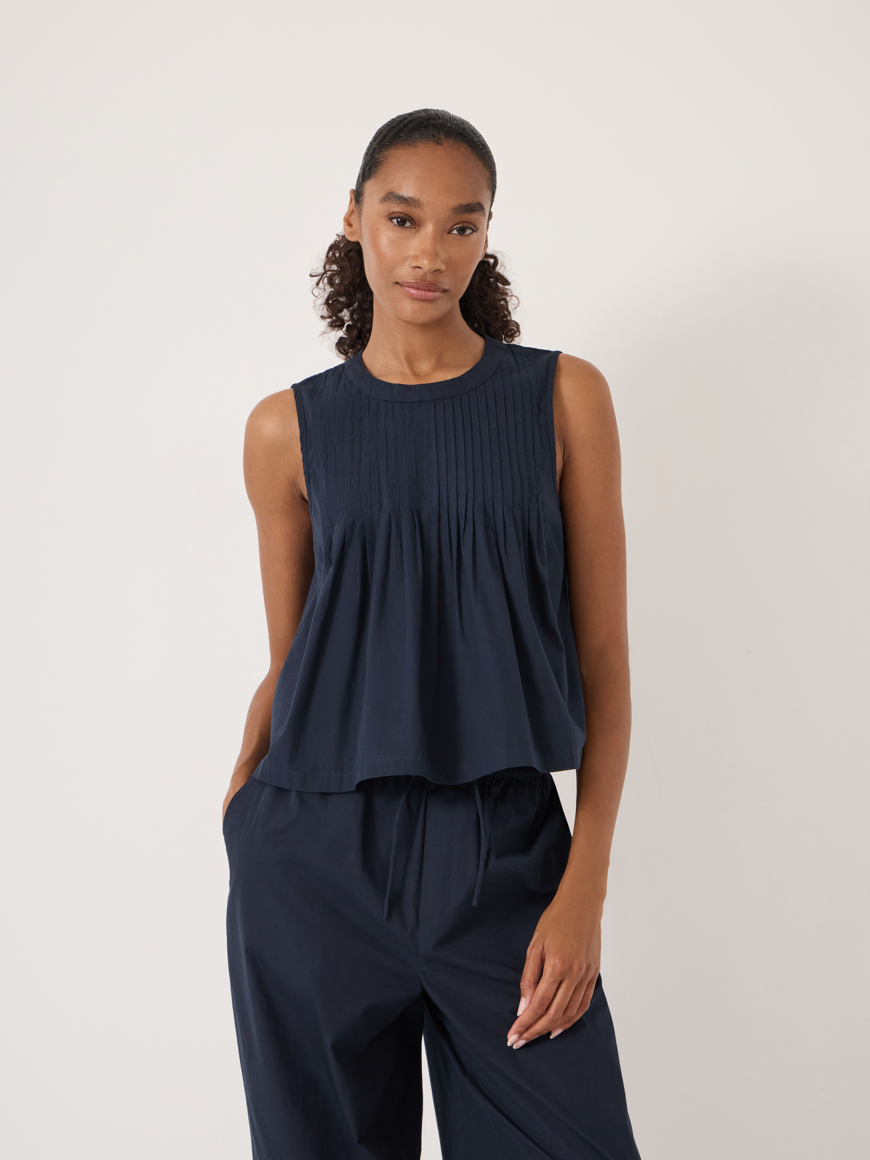 Arden Pin Tuck Detail Shell Top | Navy Blue | hush