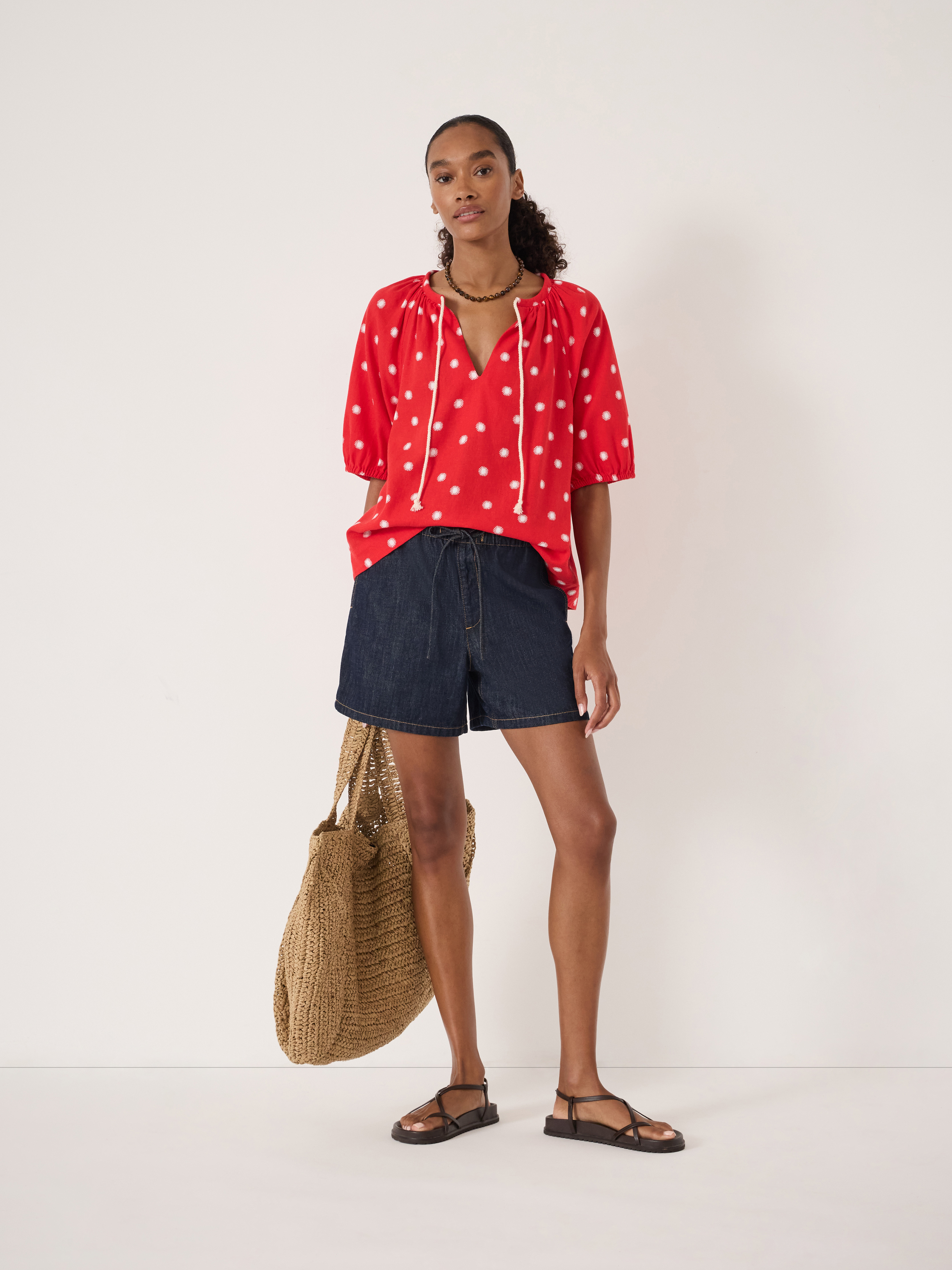 Alaria Printed Balloon Sleeve Blouse - Sun Polka Dot Red | Hush