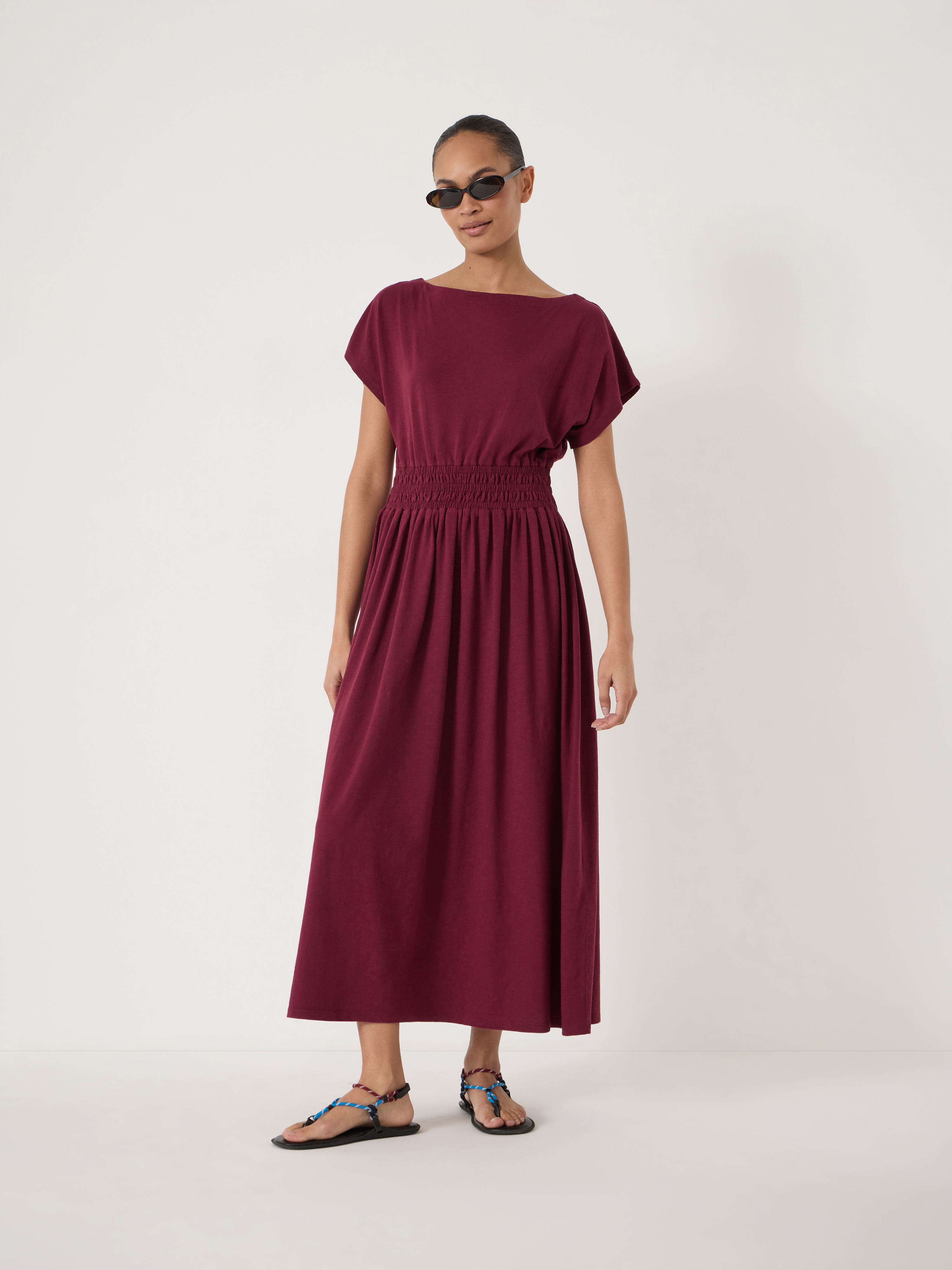 cotton jersey dress for women Fiya Smocked Waist - Maroon Red on dress is comfortable Size:Medium US 6/8 UK10/12 holiday picture outfit Midi dress CARTOON OF THE WEEK: