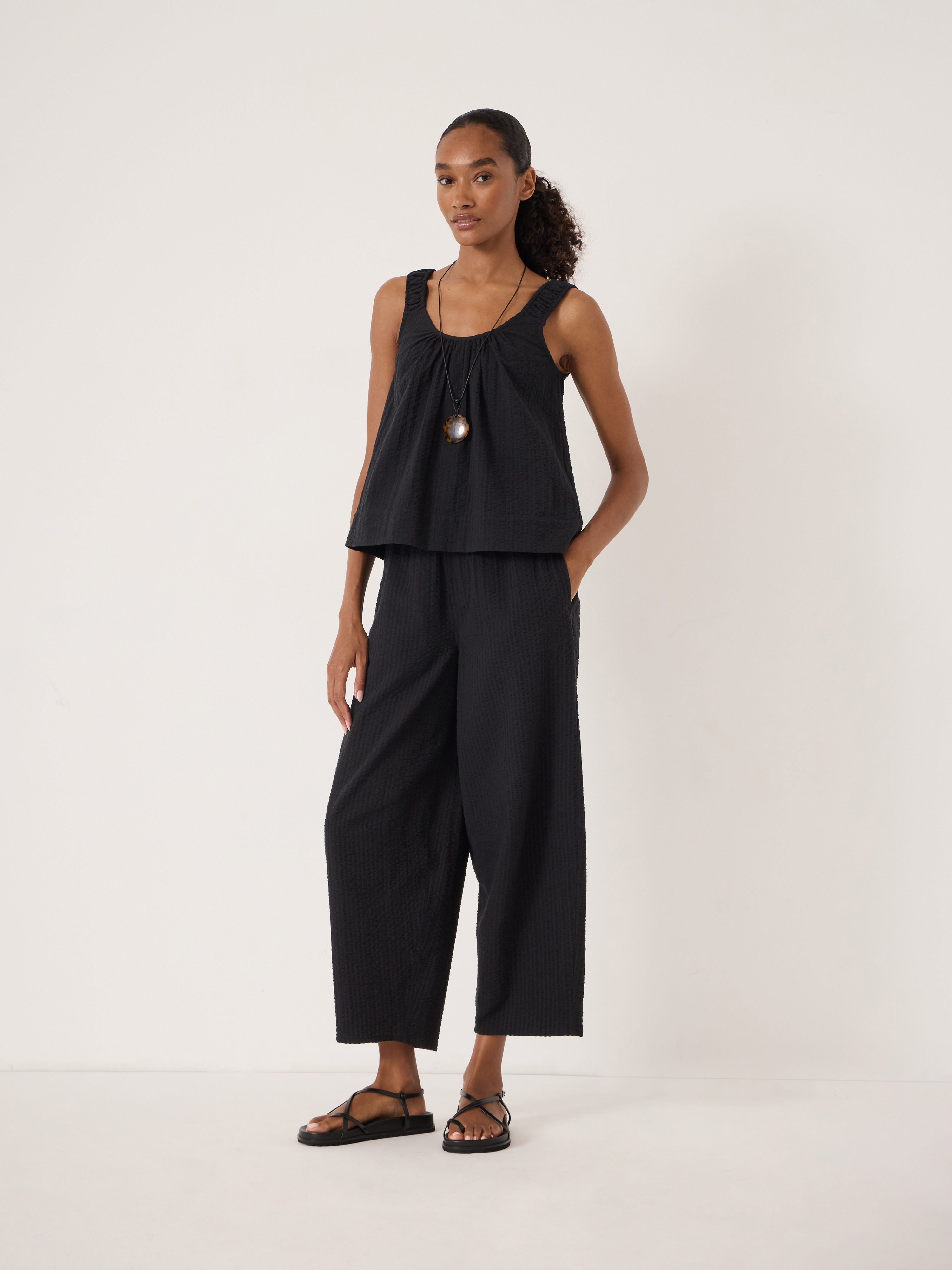 Lazra Gathered Strap Flared Cami Top - Black | Hush