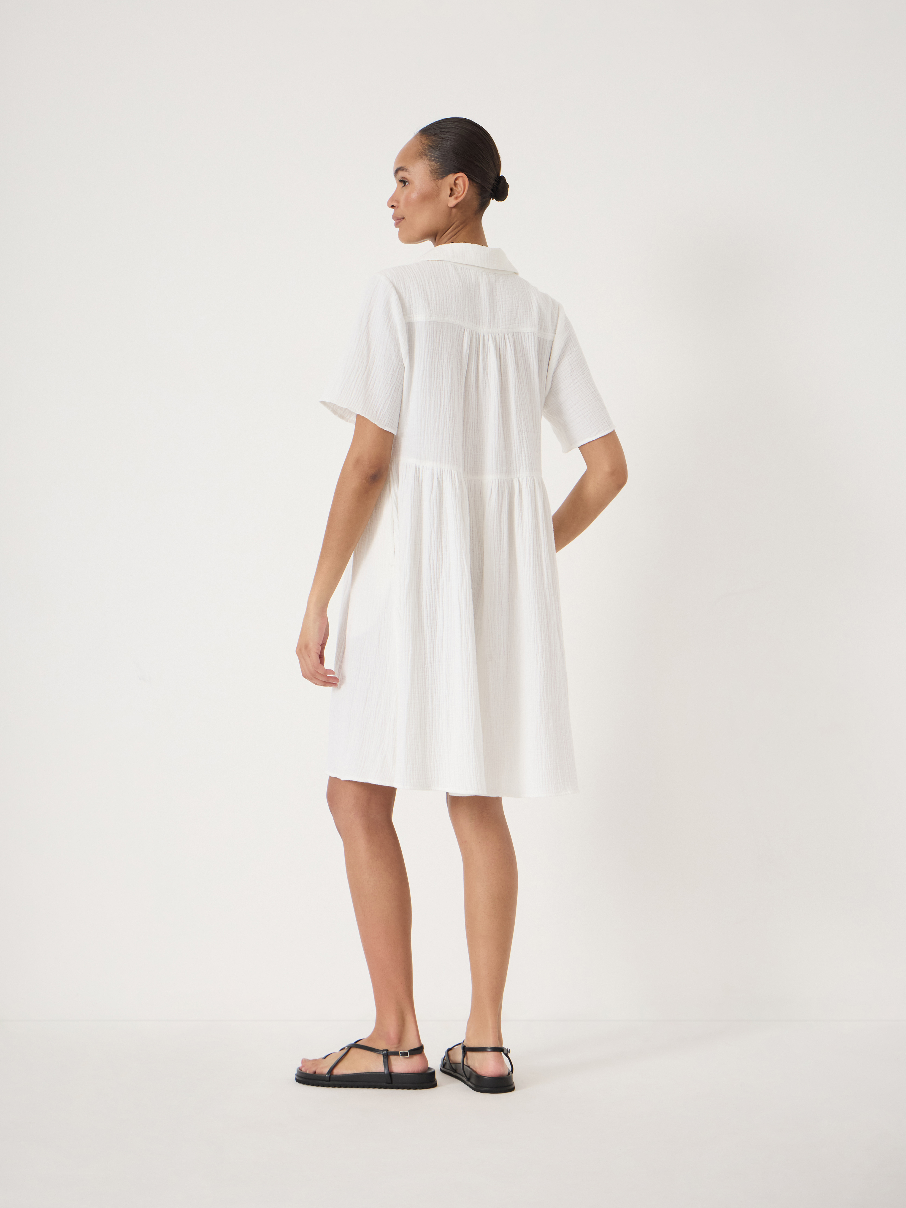 Cotton Cheesecloth Polo Dress - White