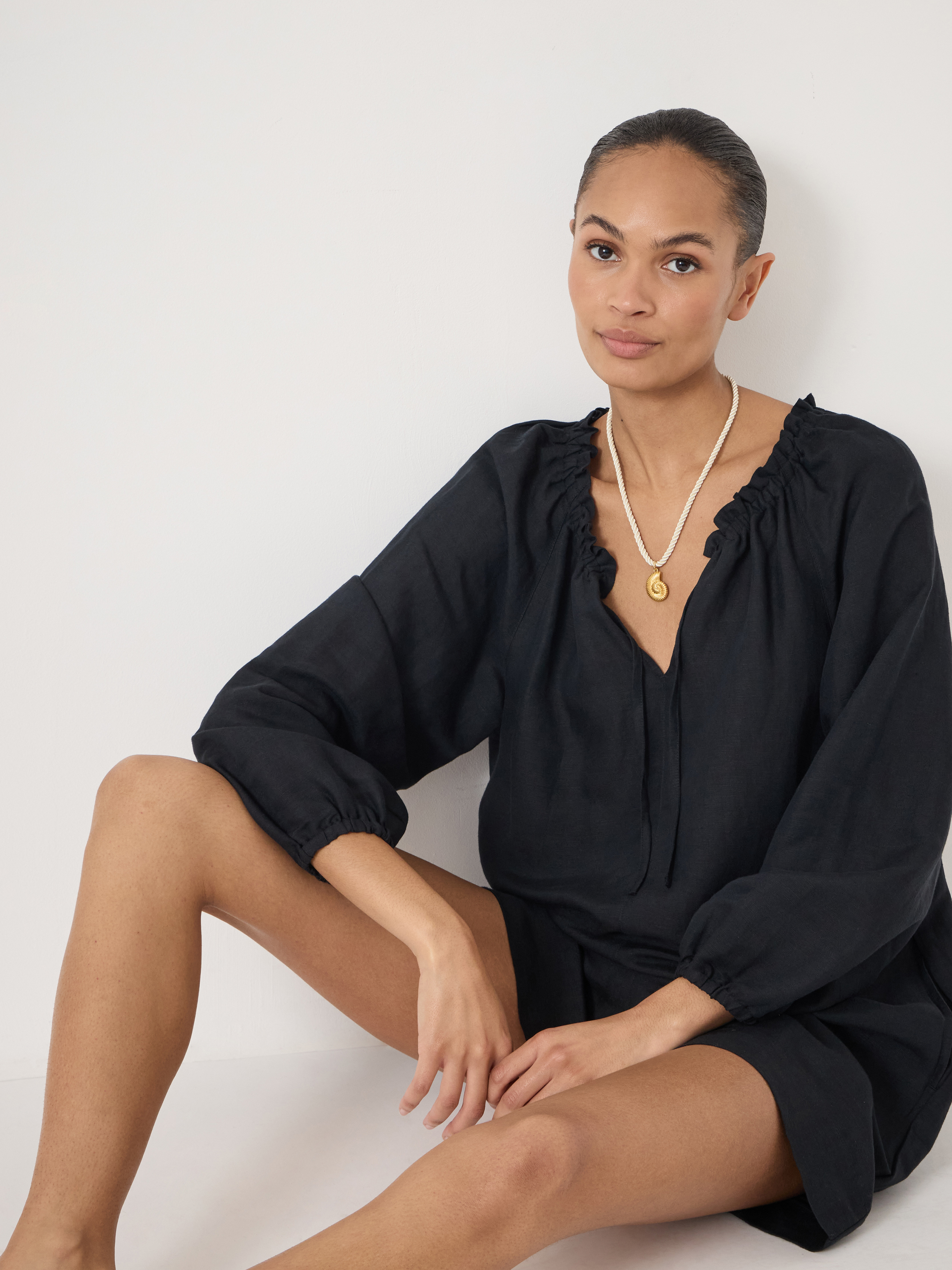 Elia Linen Blend Playsuit | Black | hush
