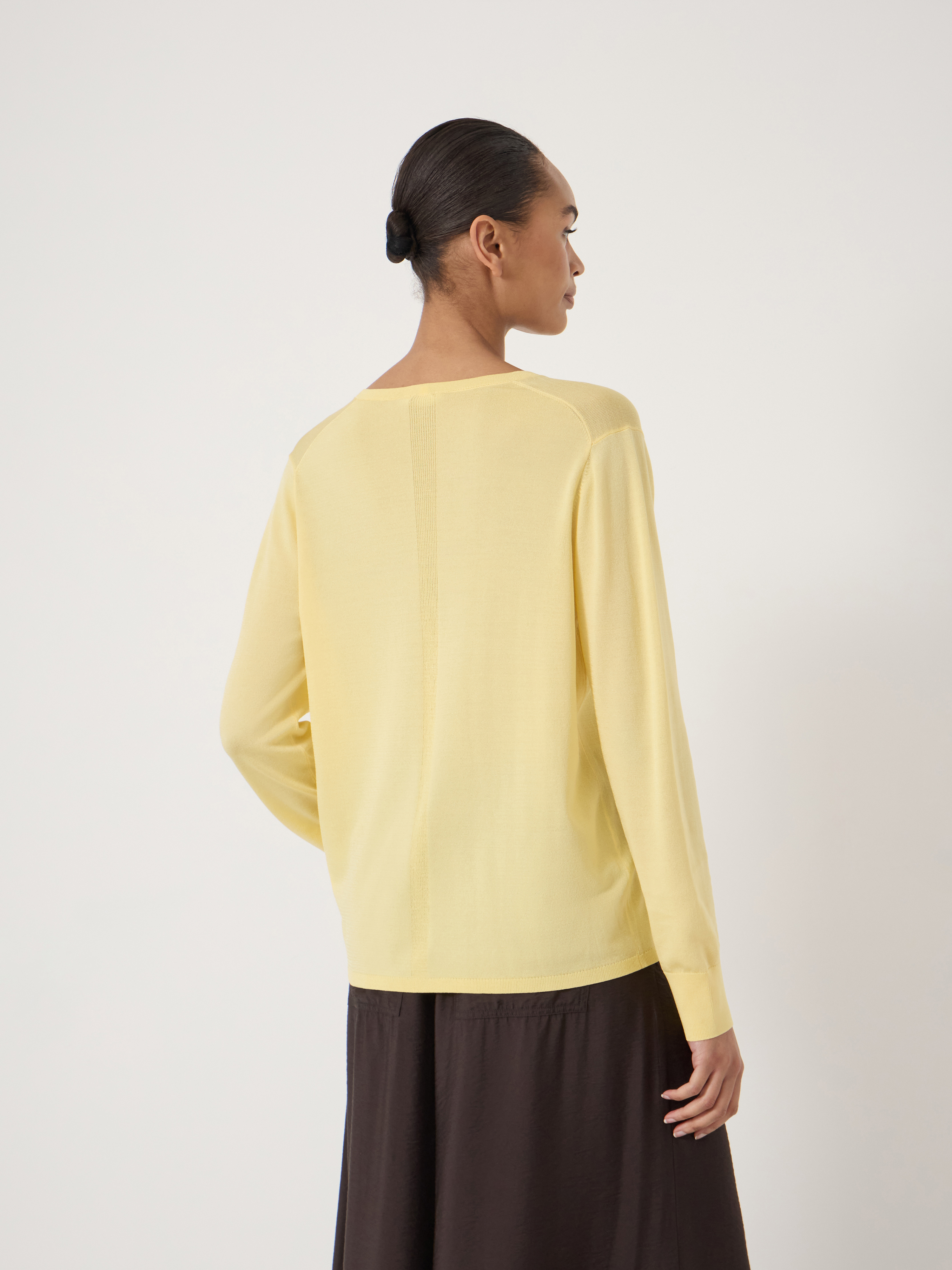 Louise Relaxed V Neck Knitted Long Sleeve Top | Misted Yellow | hush