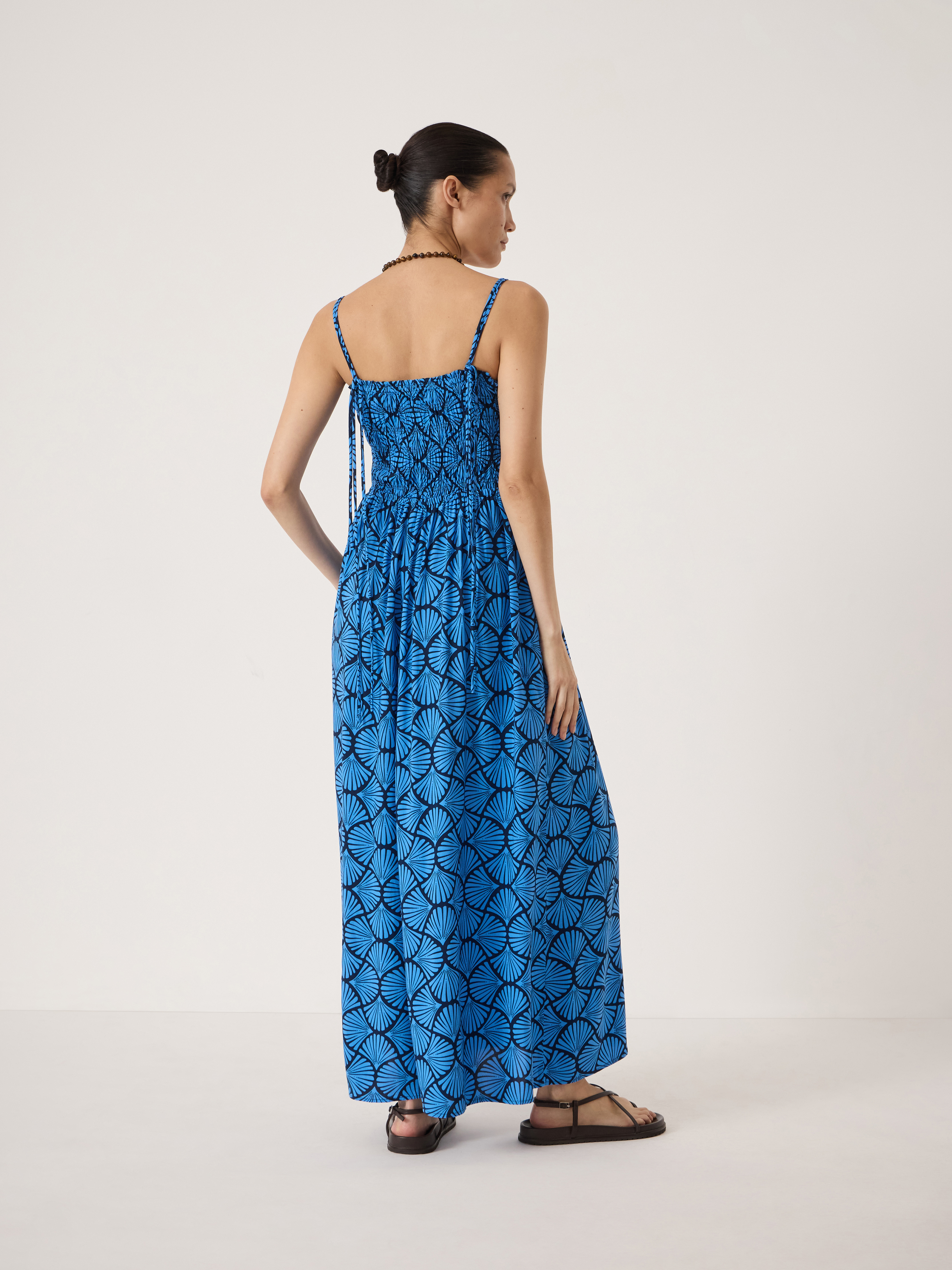 Leni Shirred Tie Maxi Dress | Shell Blue | hush