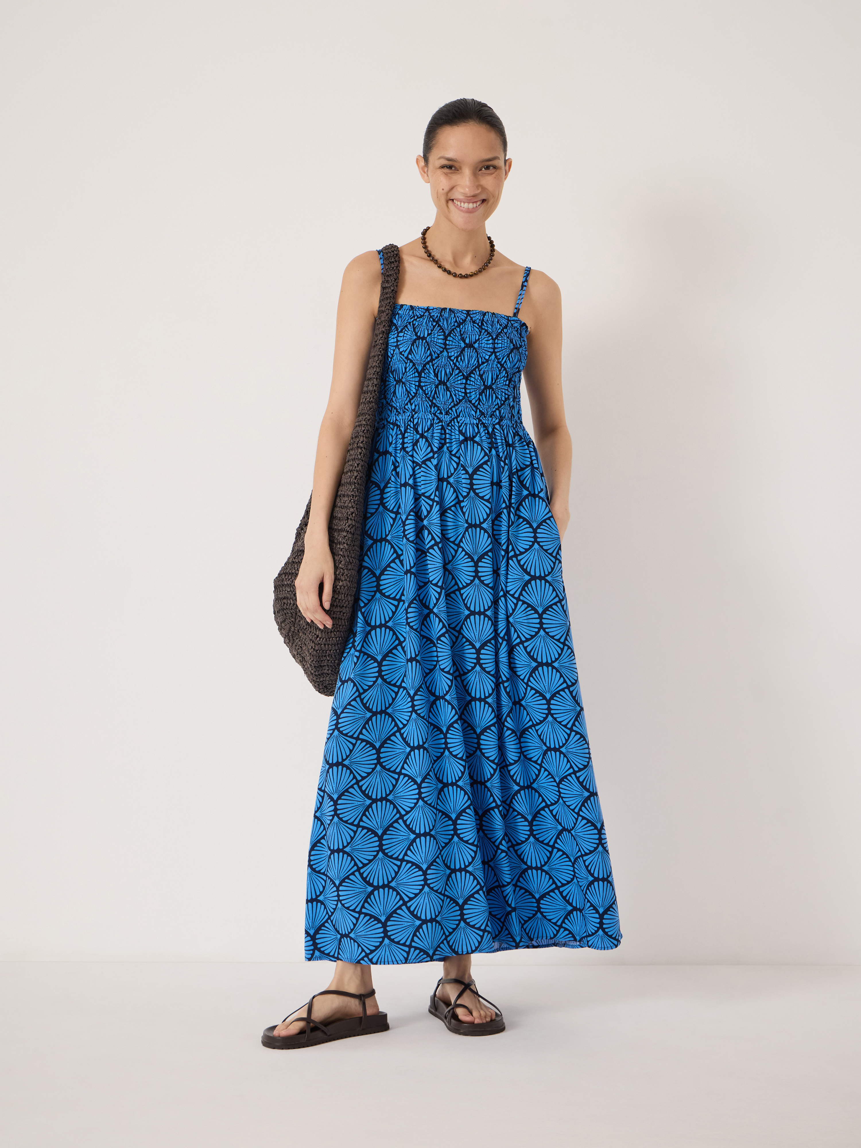 【値下げ交渉可】Shirred layered dress set Leni Shirred Tie Maxi Dress | Shell Blue | hush