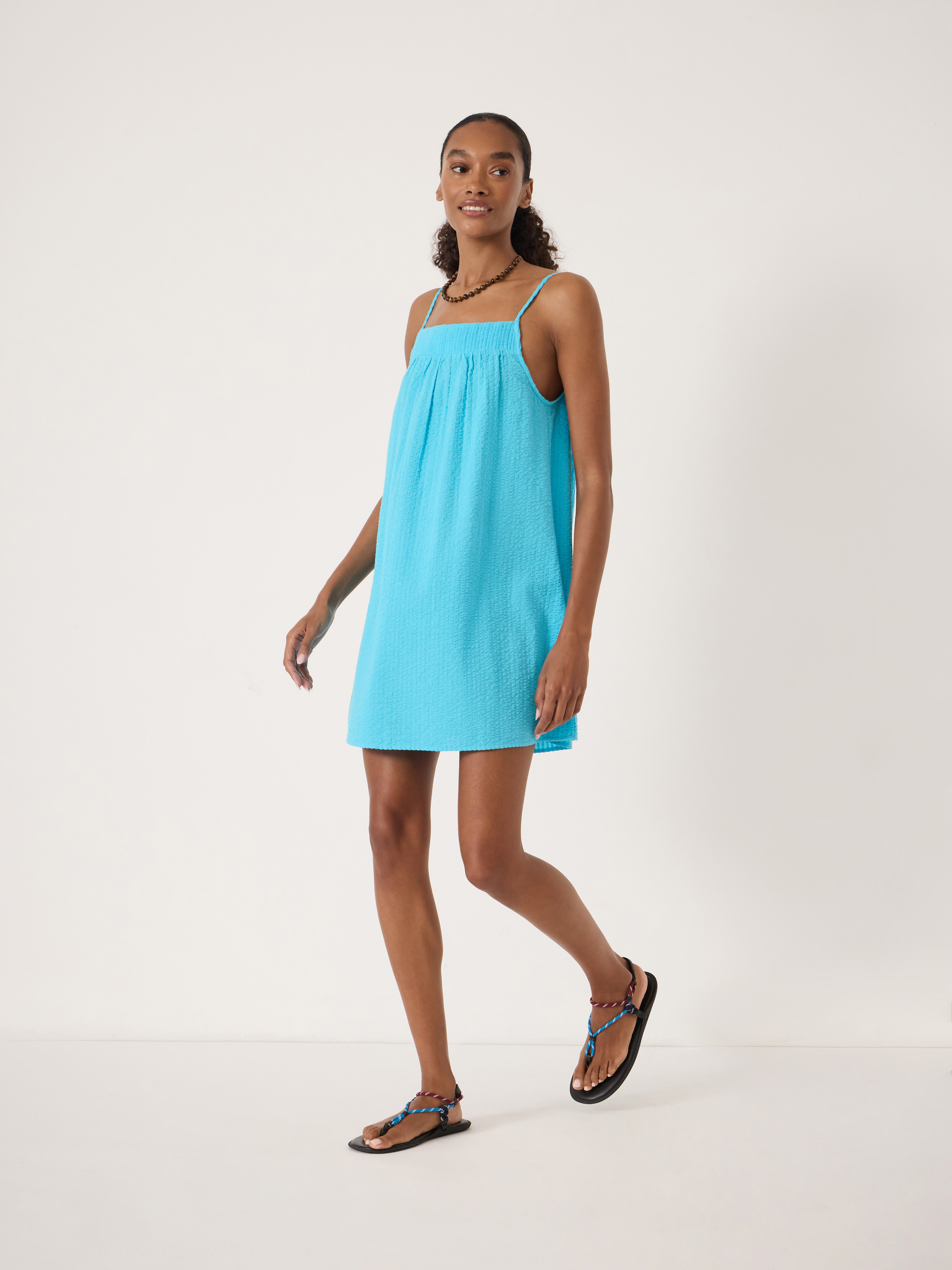 turquoise beach dress Carmen Seersucker Mini - Blue Discover 360 black wedding Pure cotton is most Womens (Unisex) Color:Bright White