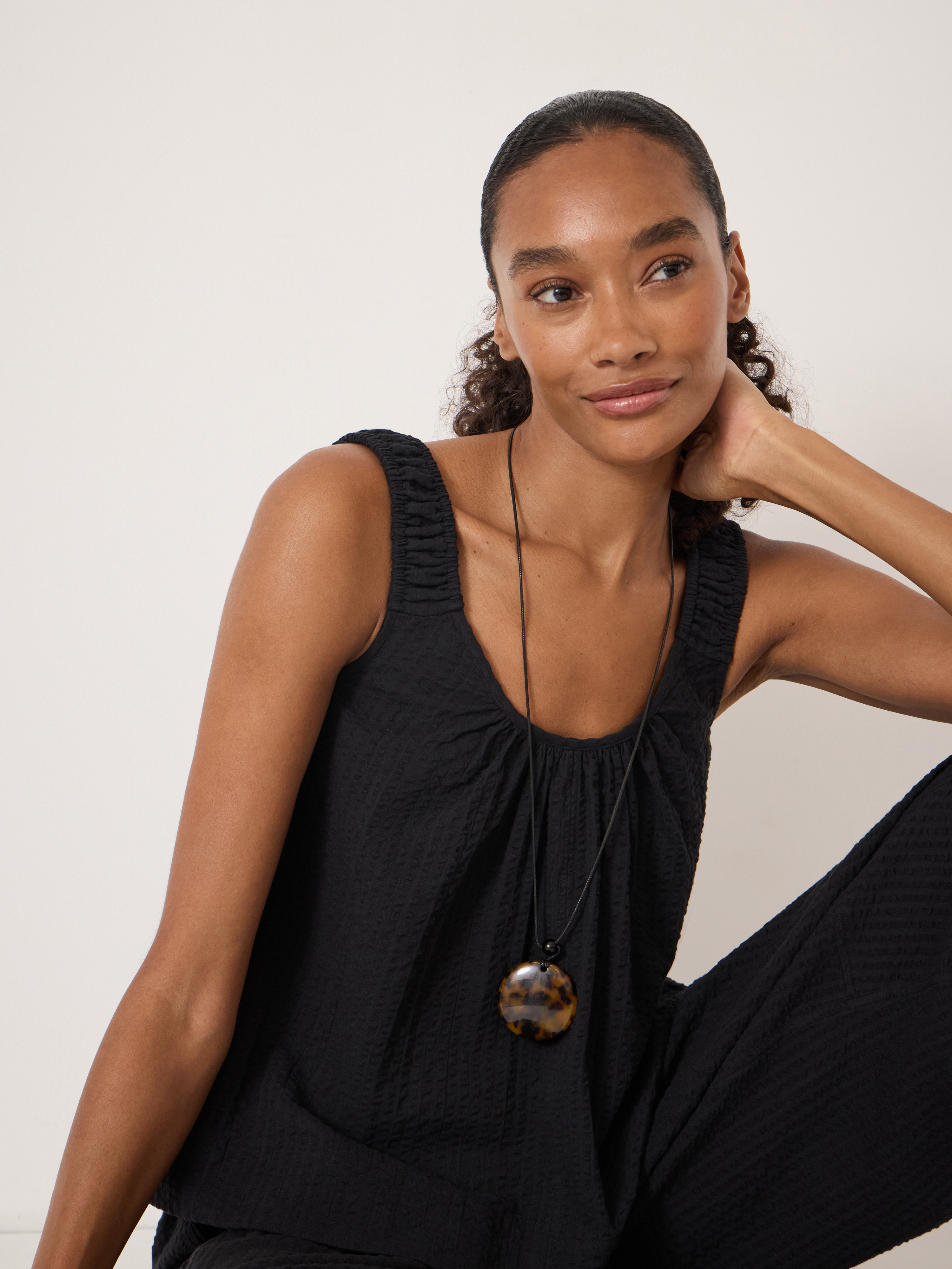 Lazra Gathered Strap Flared Cami Top - Black | Hush