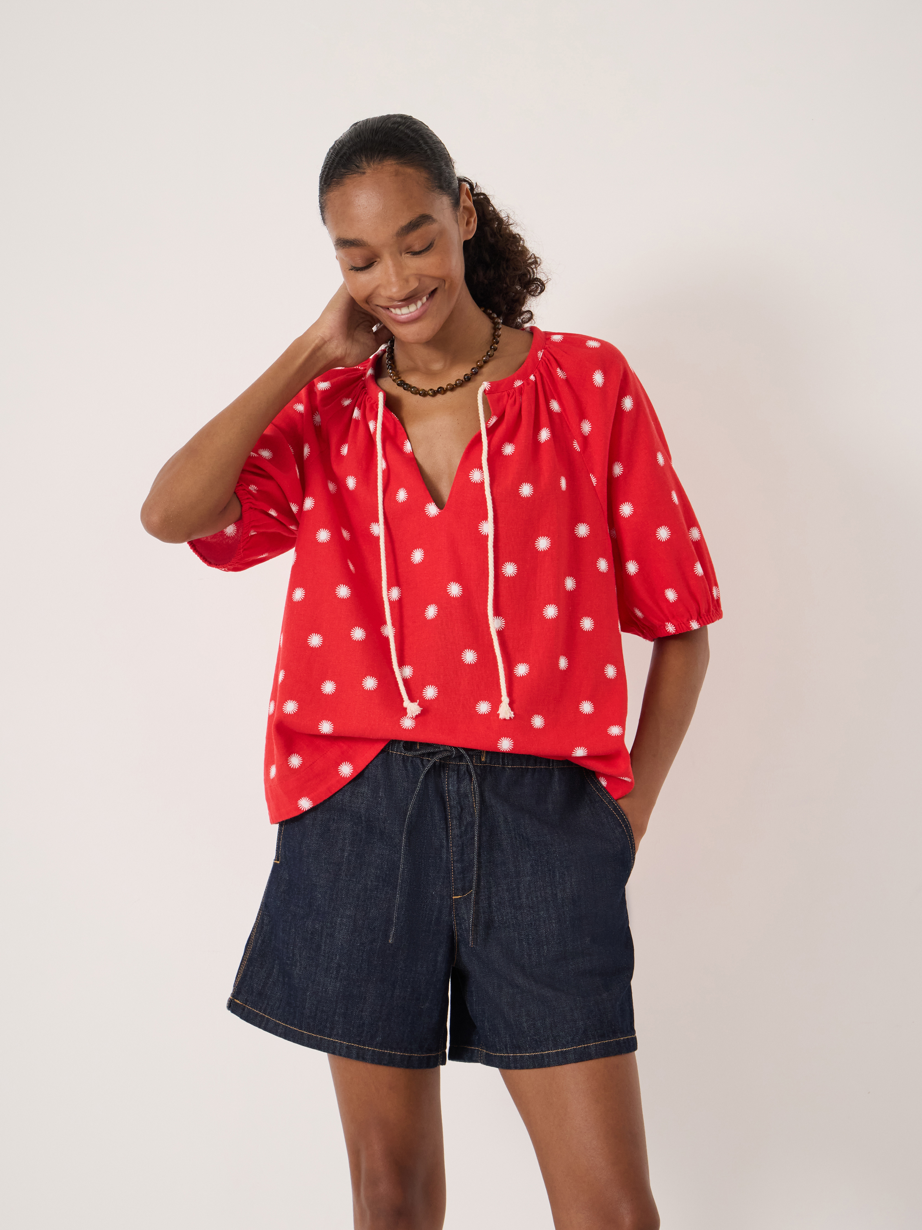 Alaria Printed Balloon Sleeve Blouse - Sun Polka Dot Red | Hush