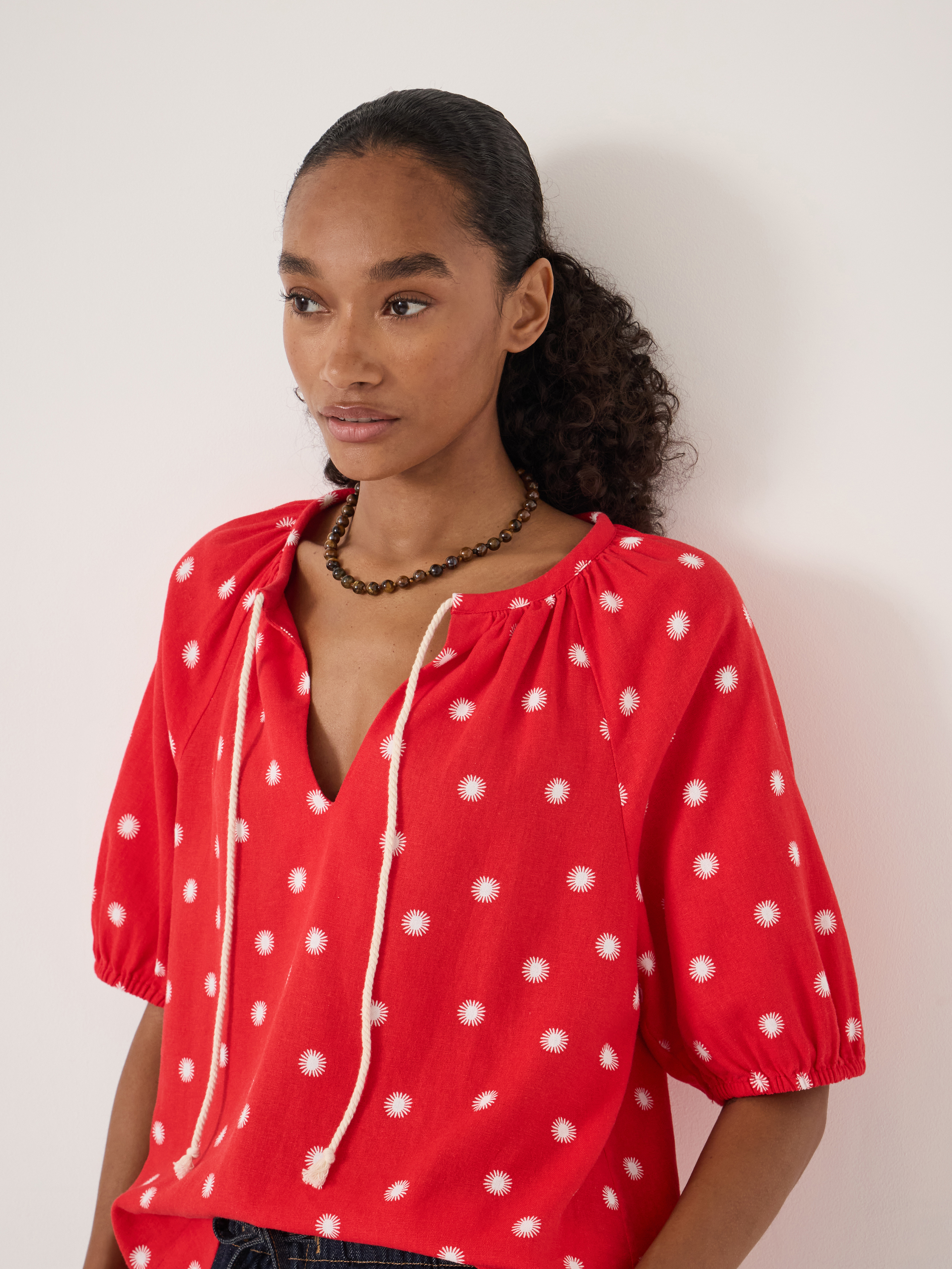 Alaria Printed Balloon Sleeve Blouse | Sun Polka Dot Red | hush