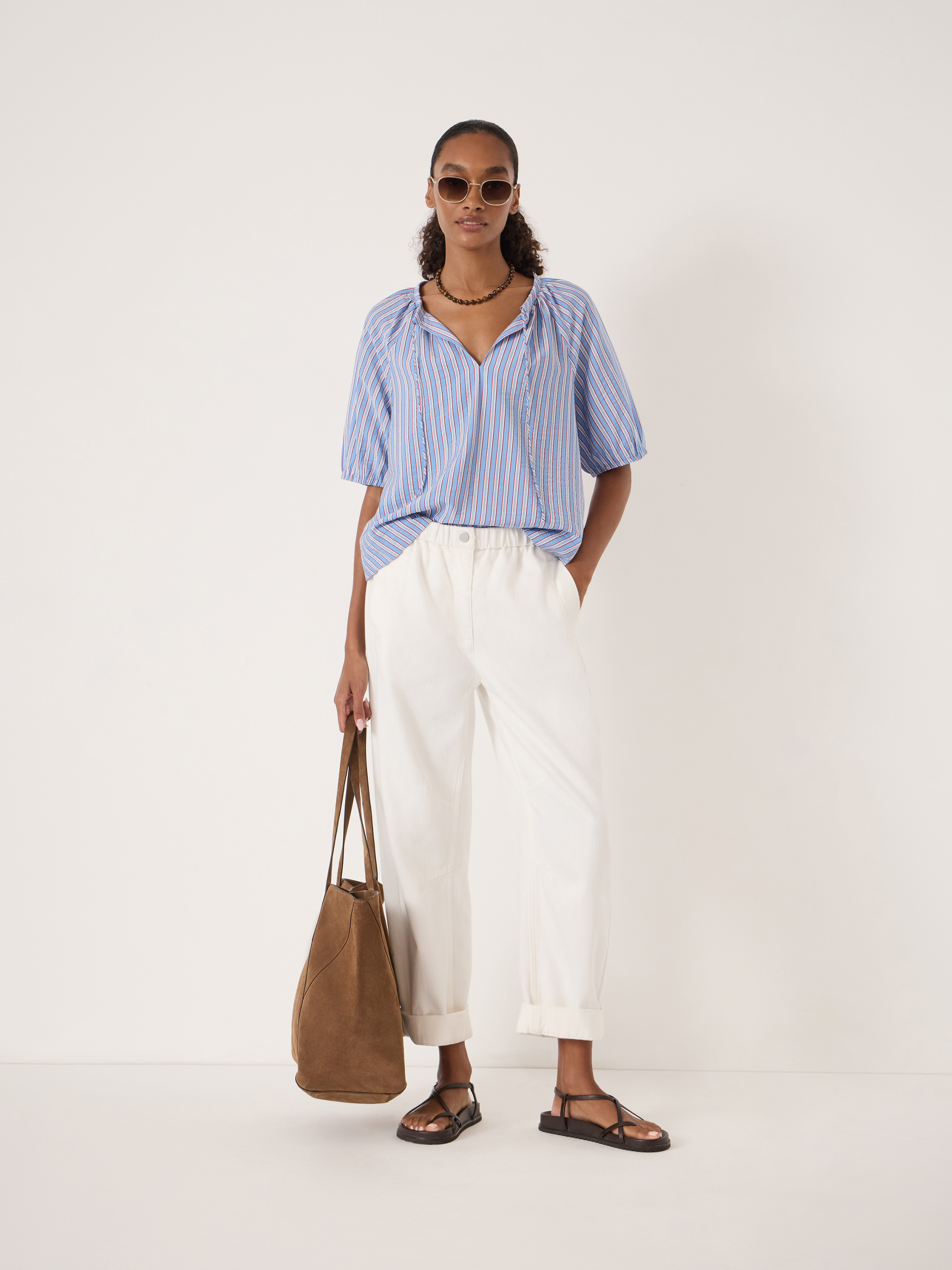 Beatrix Balloon Sleeve Blouse | Stripe Red & Blue | hush