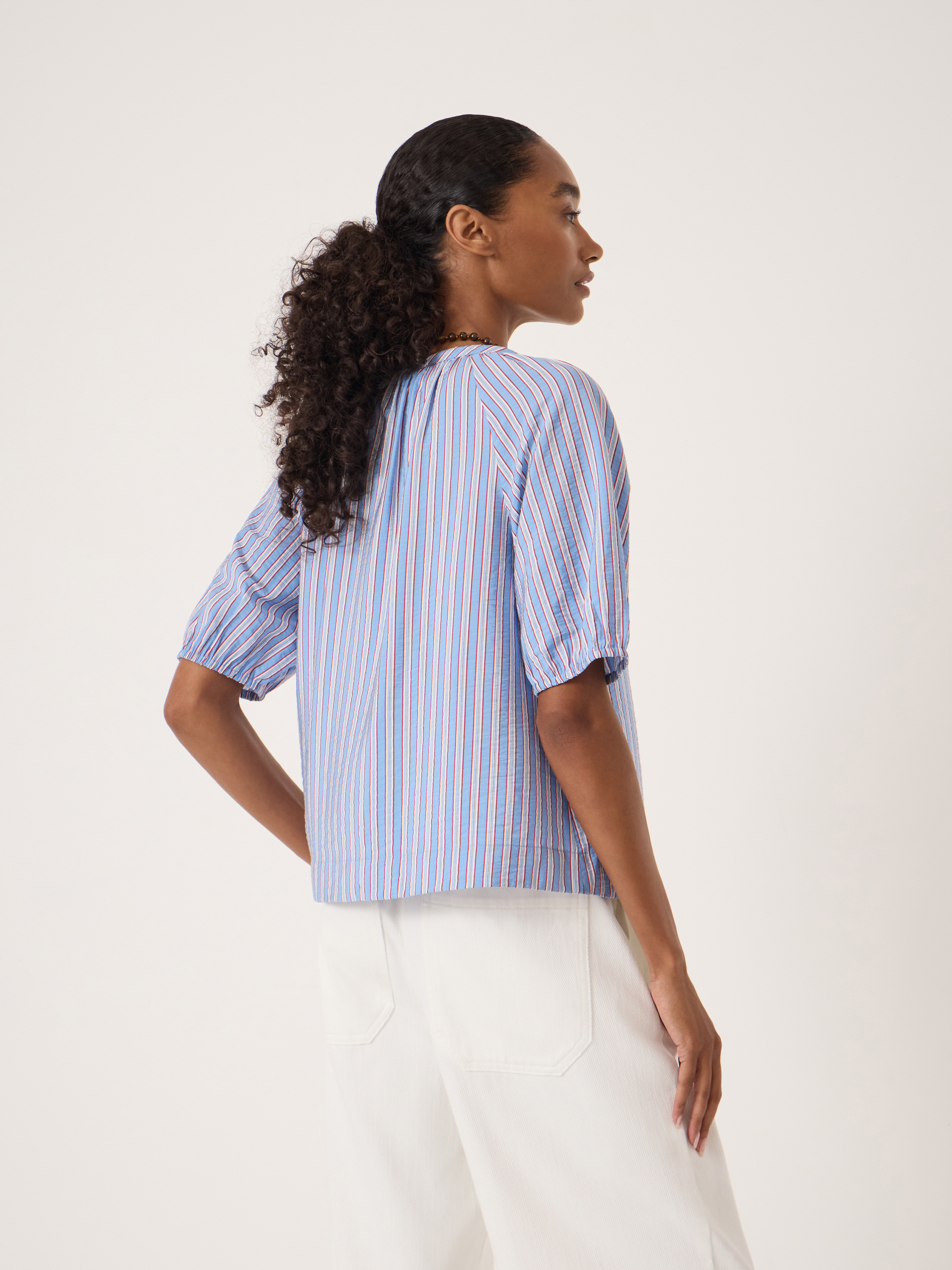 Beatrix Balloon Sleeve Blouse | Stripe Red & Blue | hush