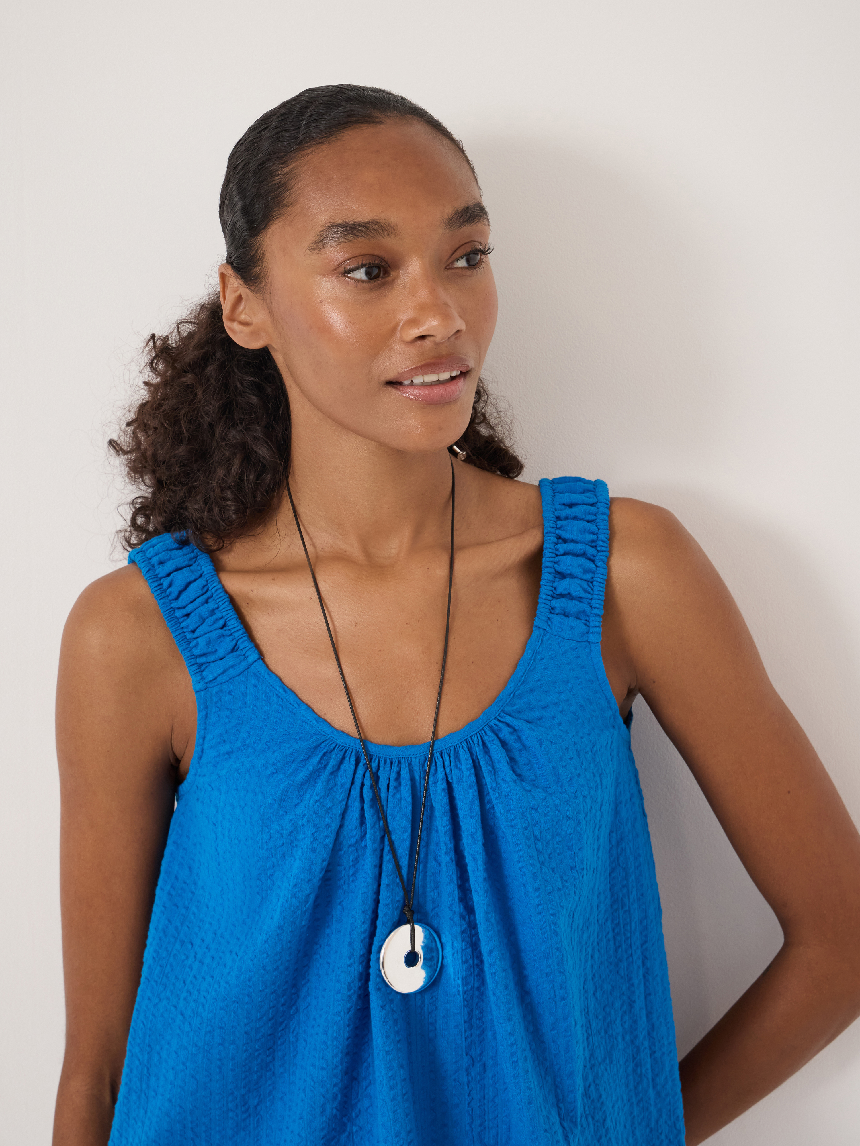 Lazra Gathered Strap Flared Cami Top - Sky Blue | Hush