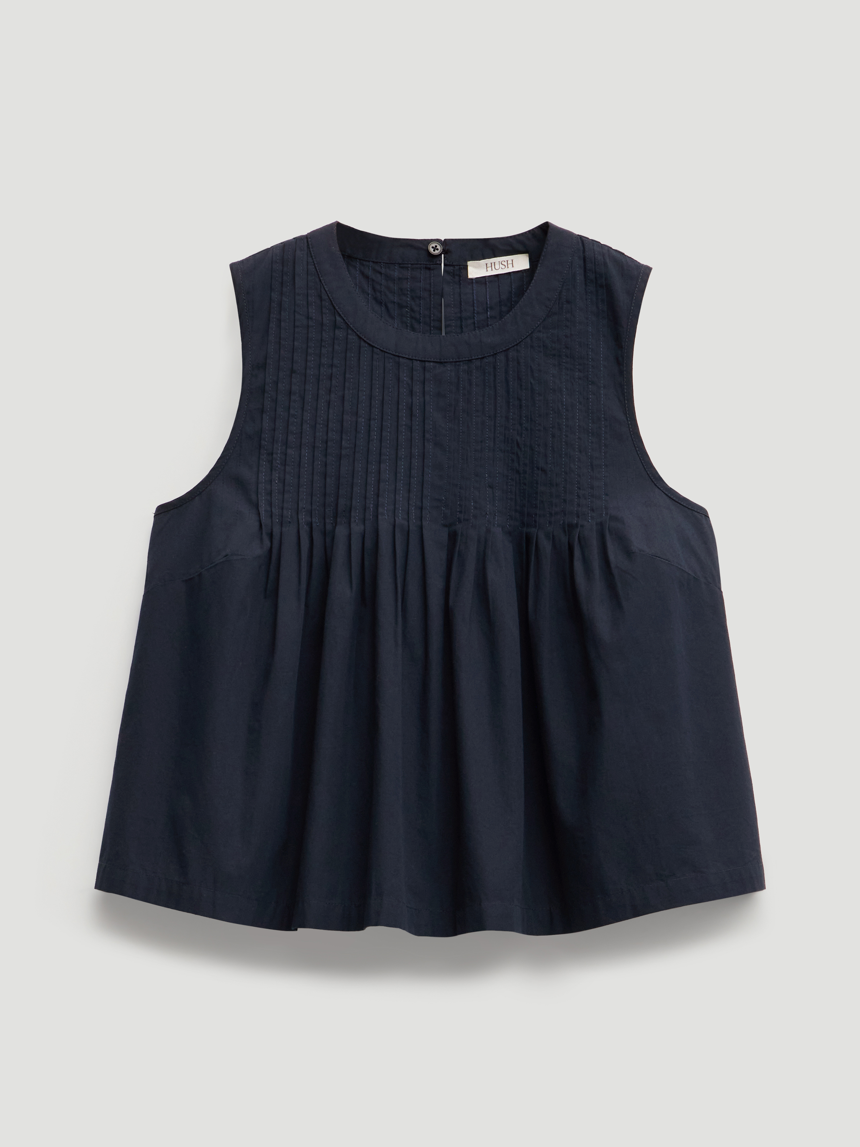 Arden Pin Tuck Detail Shell Top - Navy Blue | Hush