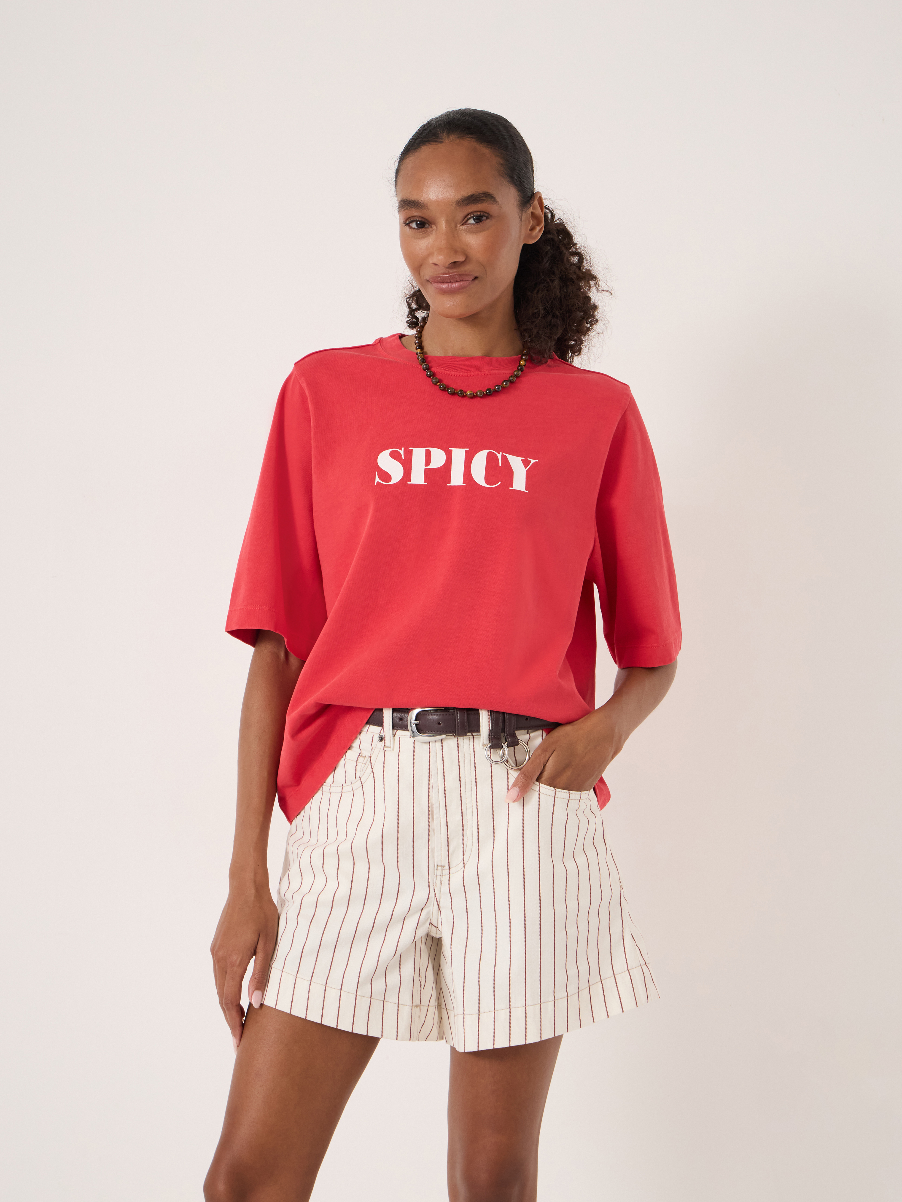 Spicy Graphic Cotton Boxy T-Shirt - Bright Red | Hush