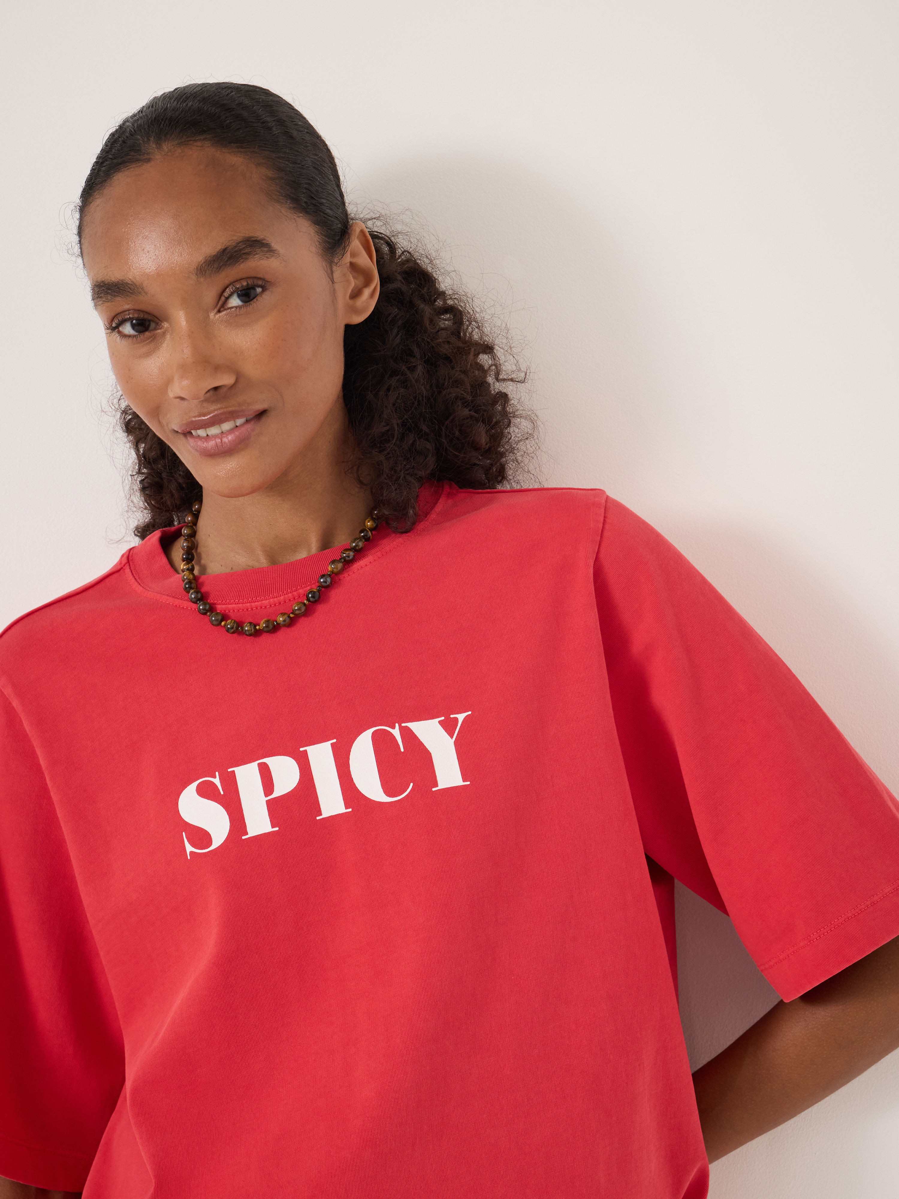 Spicy Graphic Cotton Boxy T-Shirt - Bright Red | Hush