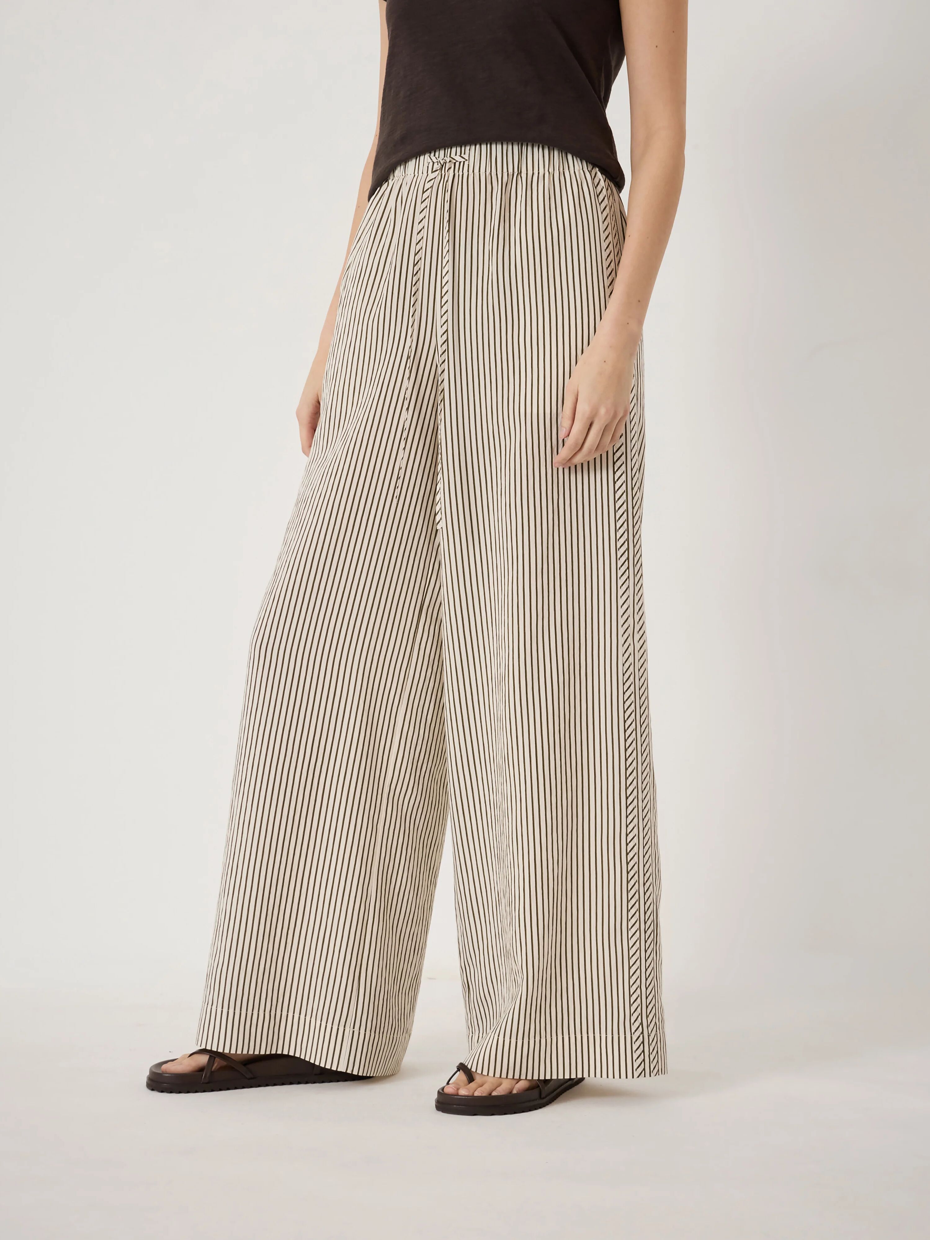 Sami Striped Side Detail Trousers | Green Stripe White | hush