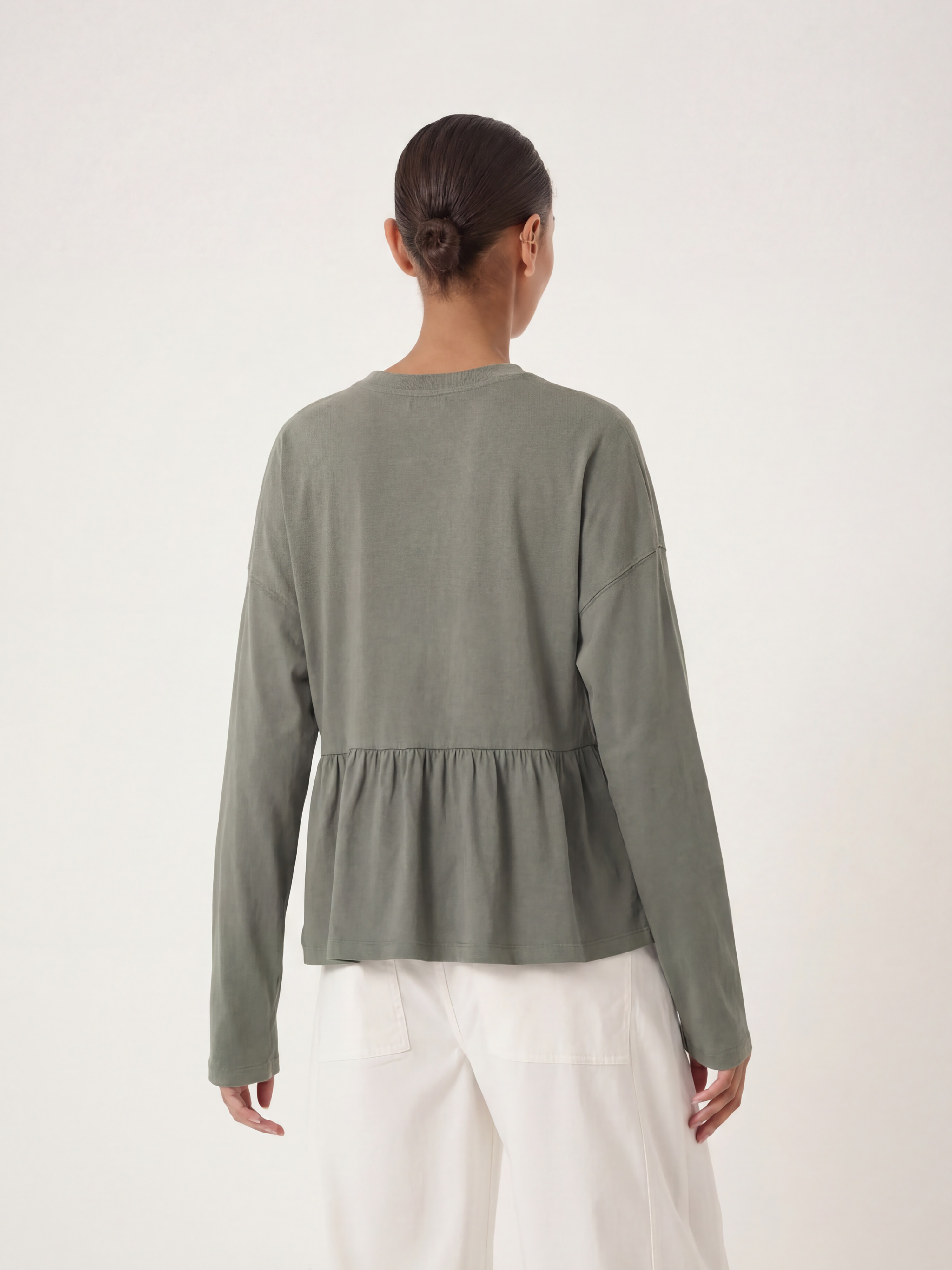 Sana Peplum Jersey Top - Khaki Green | Hush