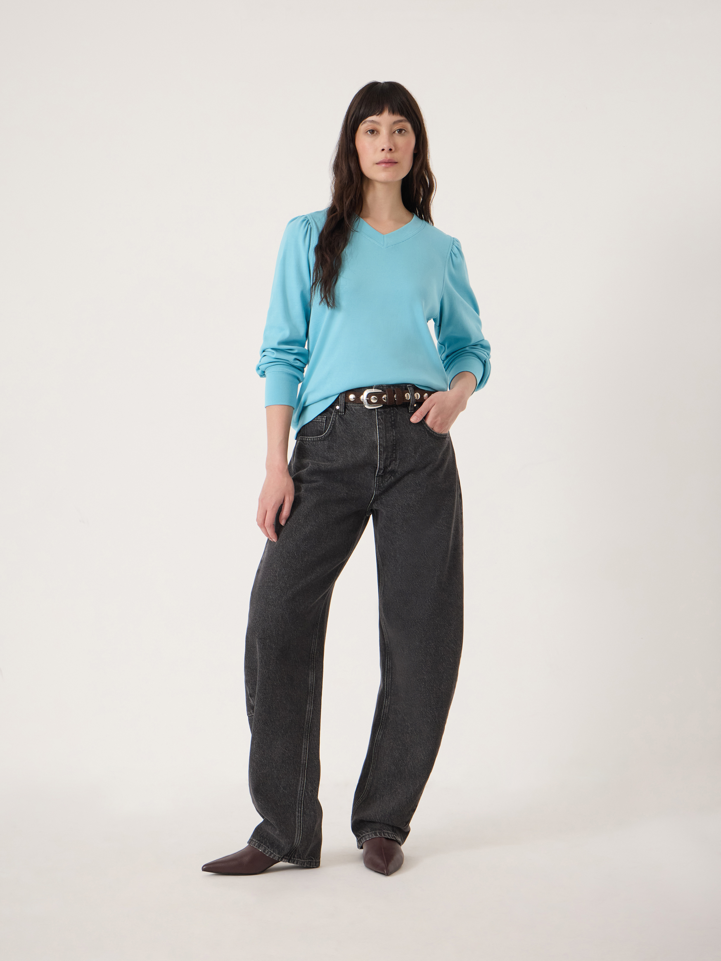 【新品未使用】HEVE Puff Shoulder Tops Emily V-Neck Puff Sleeve Top | Cabana Blue | hush