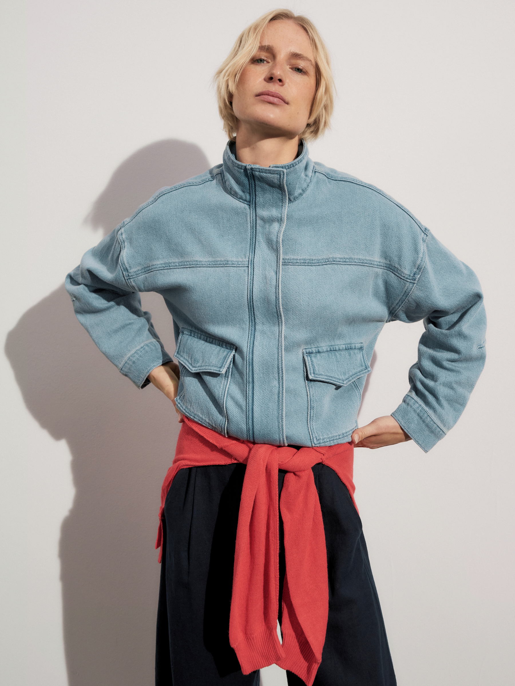 Robbie Cropped Supersoft Denim Jacket - Washed Blue | Hush