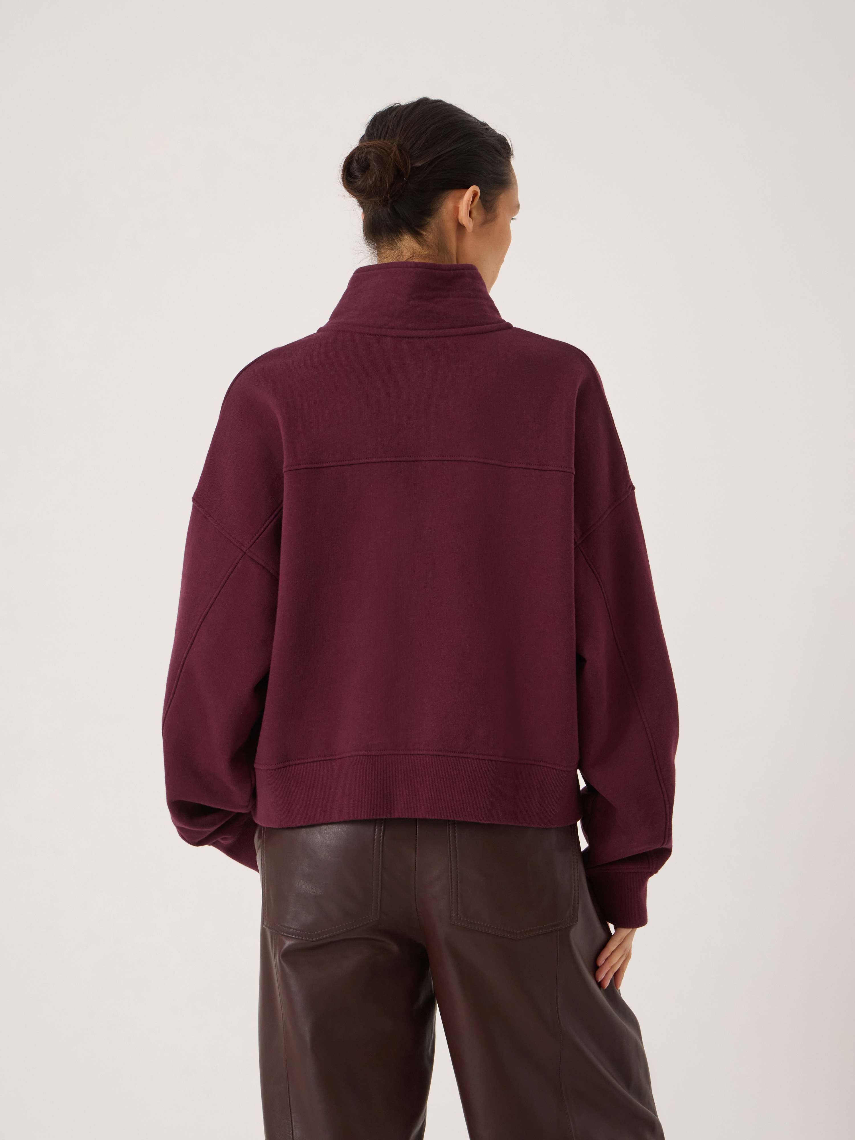 Hendrix Half Placket Cotton Sweatshirt - Wine Red | Hush